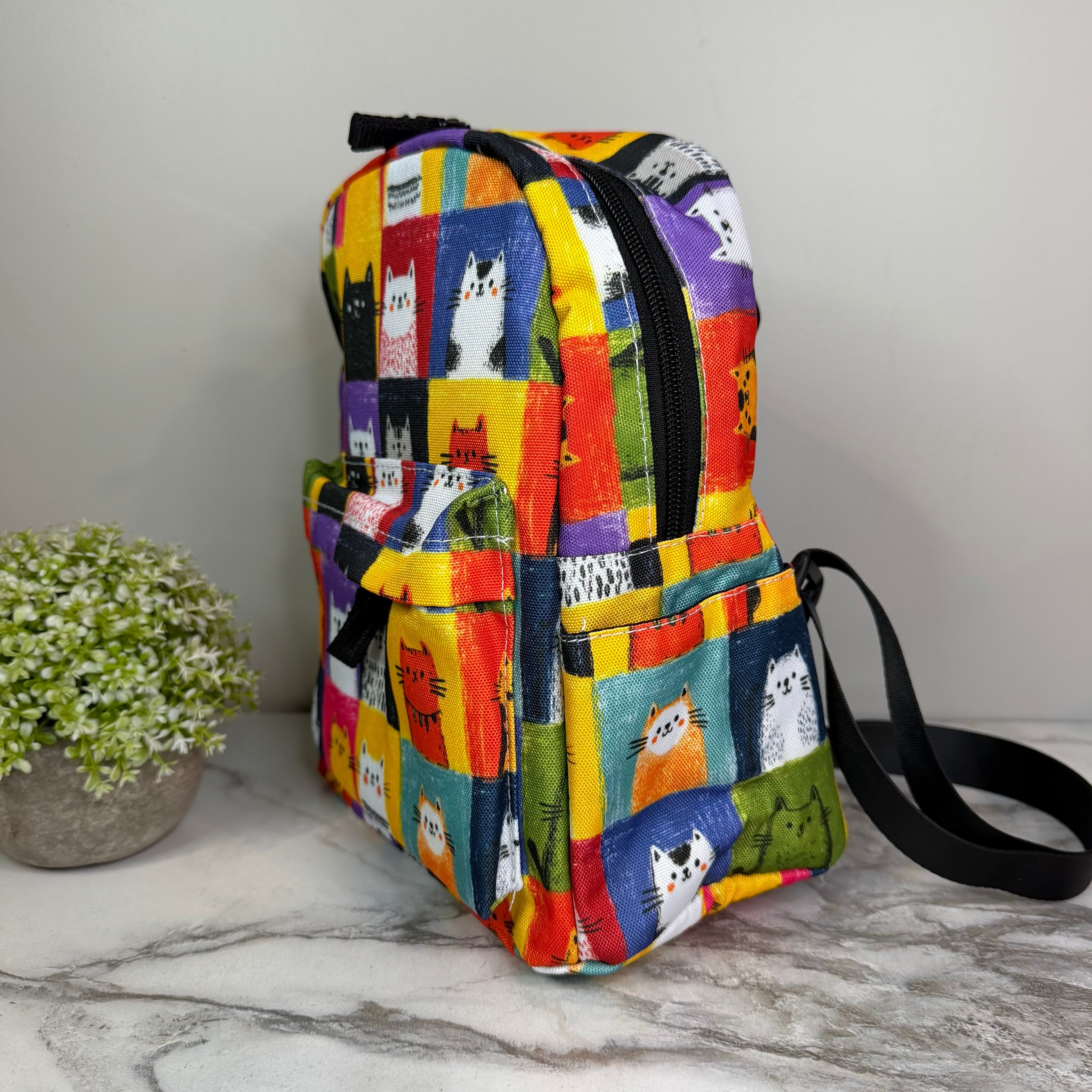 Mini Backpack - Cat Squares
