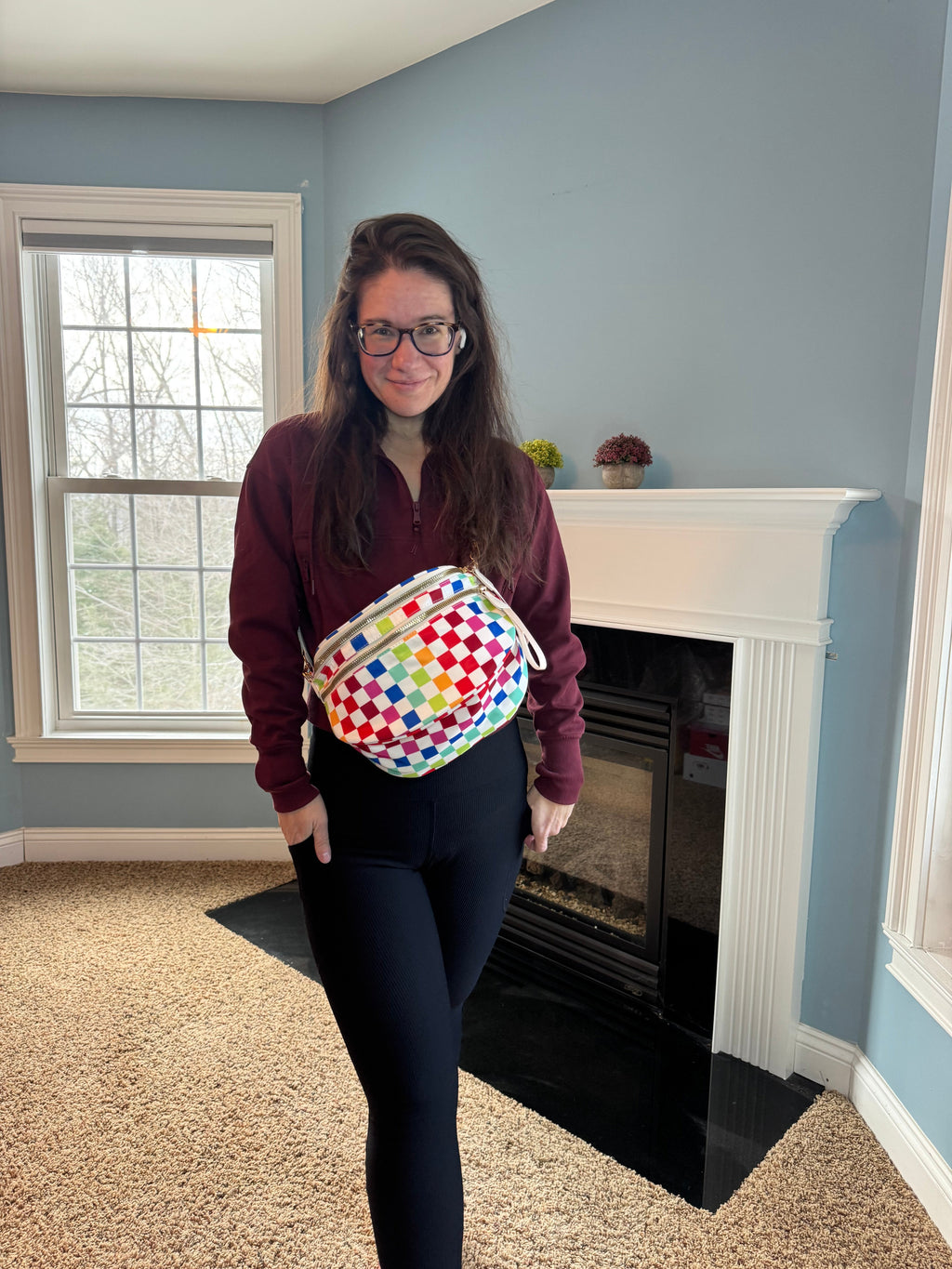 The Roni Nylon Crossbody - Checkered Colorful White