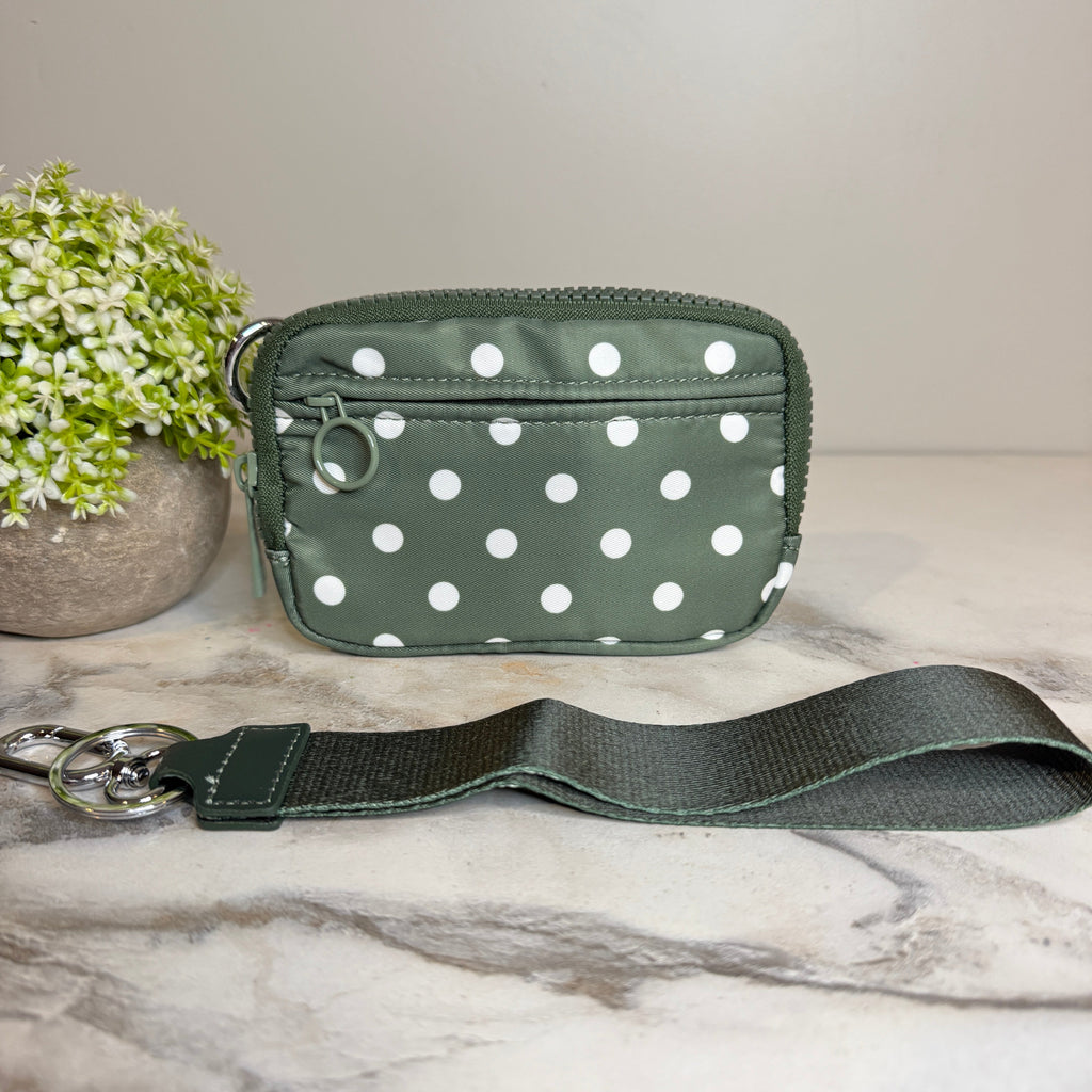 Rue - Nylon Wristlet Wallet - Olive Polka Dot