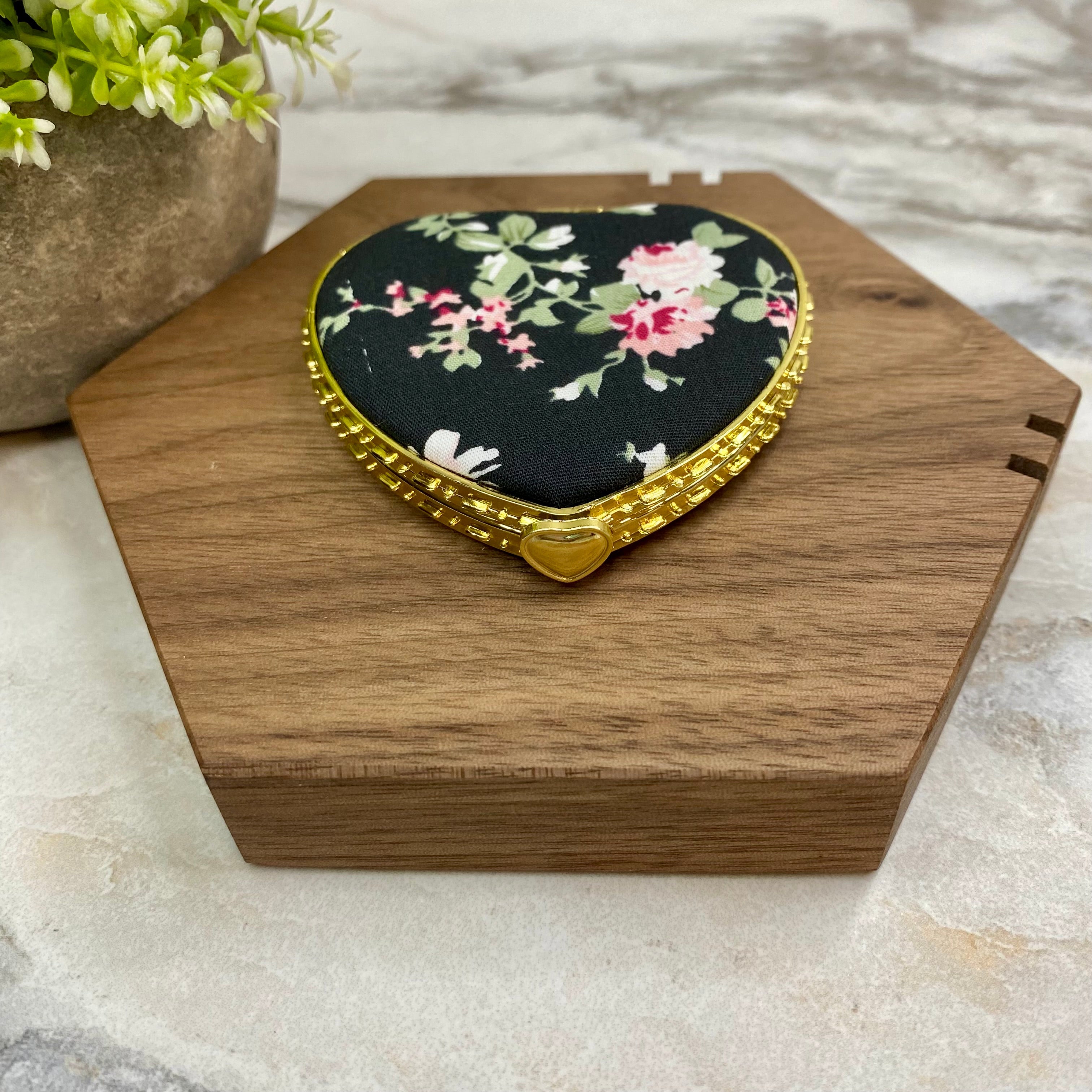 Compact Mirror - Black Floral (by shape)