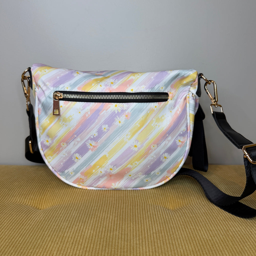The Roni Nylon Crossbody - Pastel Stripe Daisy Floral