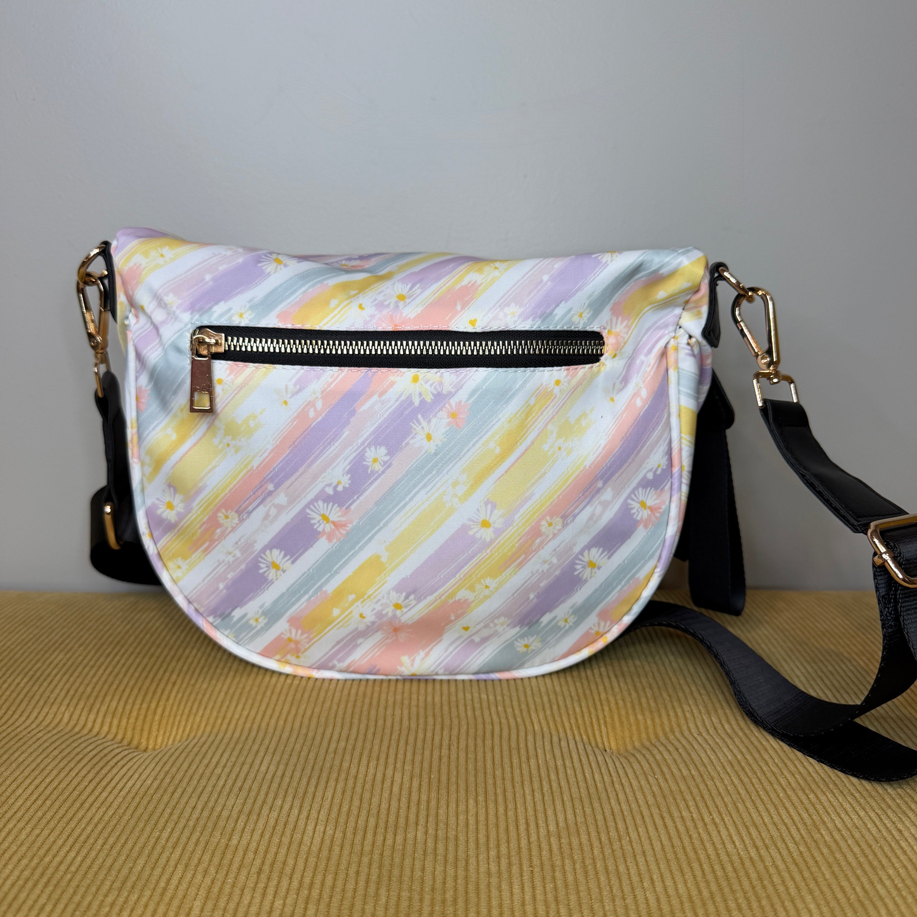 The Roni Nylon Crossbody - Pastel Stripe Daisy Floral