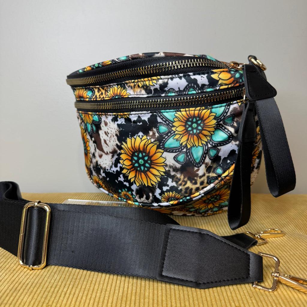 The Roni Nylon Crossbody - Turquoise Sunflower