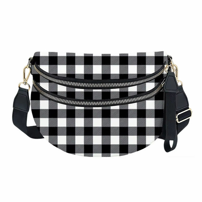 The Roni Nylon Crossbody - Black White Plaid