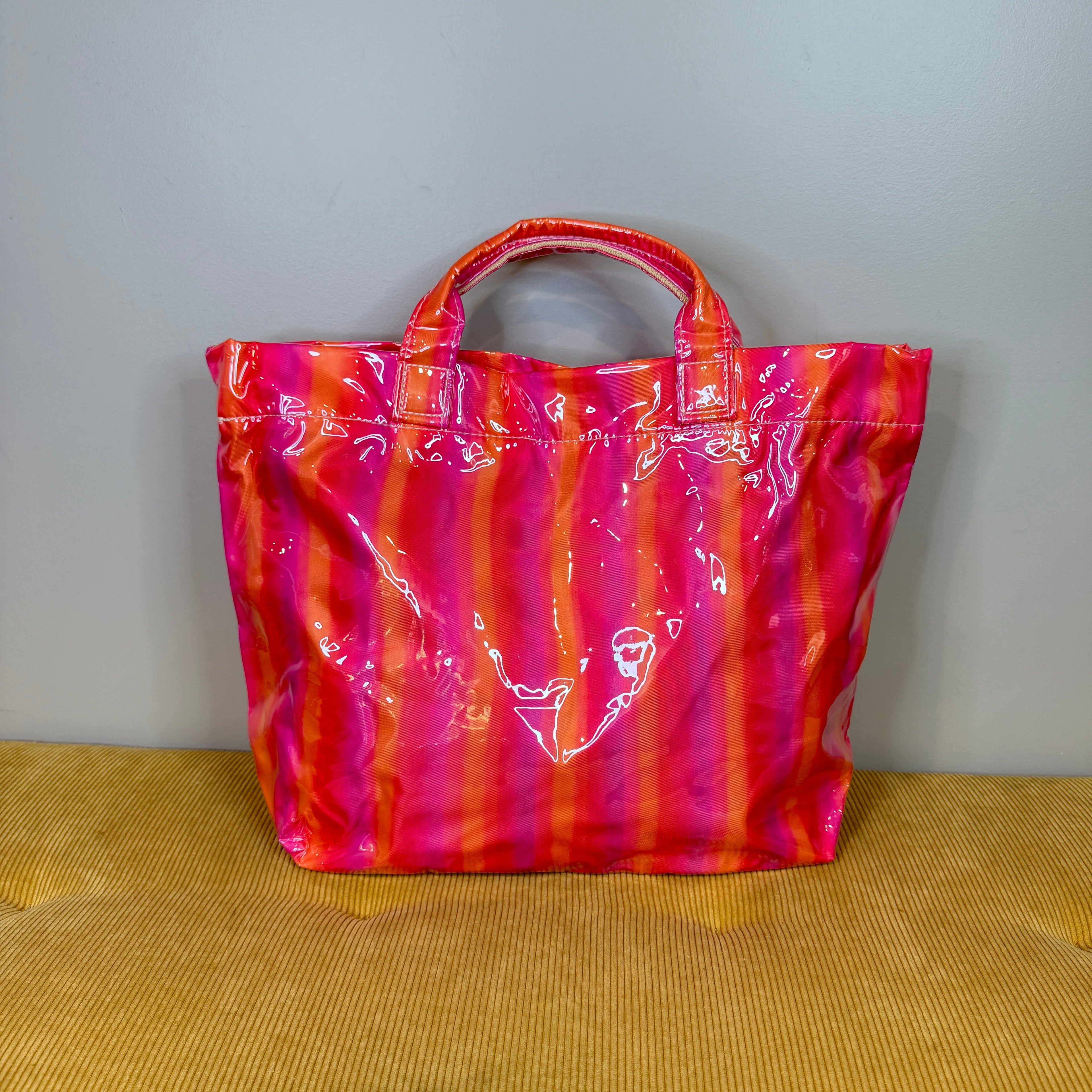 April Vinyl Tote Bag - Hot Pink Stripe
