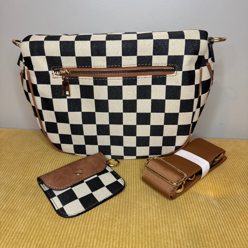 The Roni Crossbody - Canvas Tan Black Camel Check
