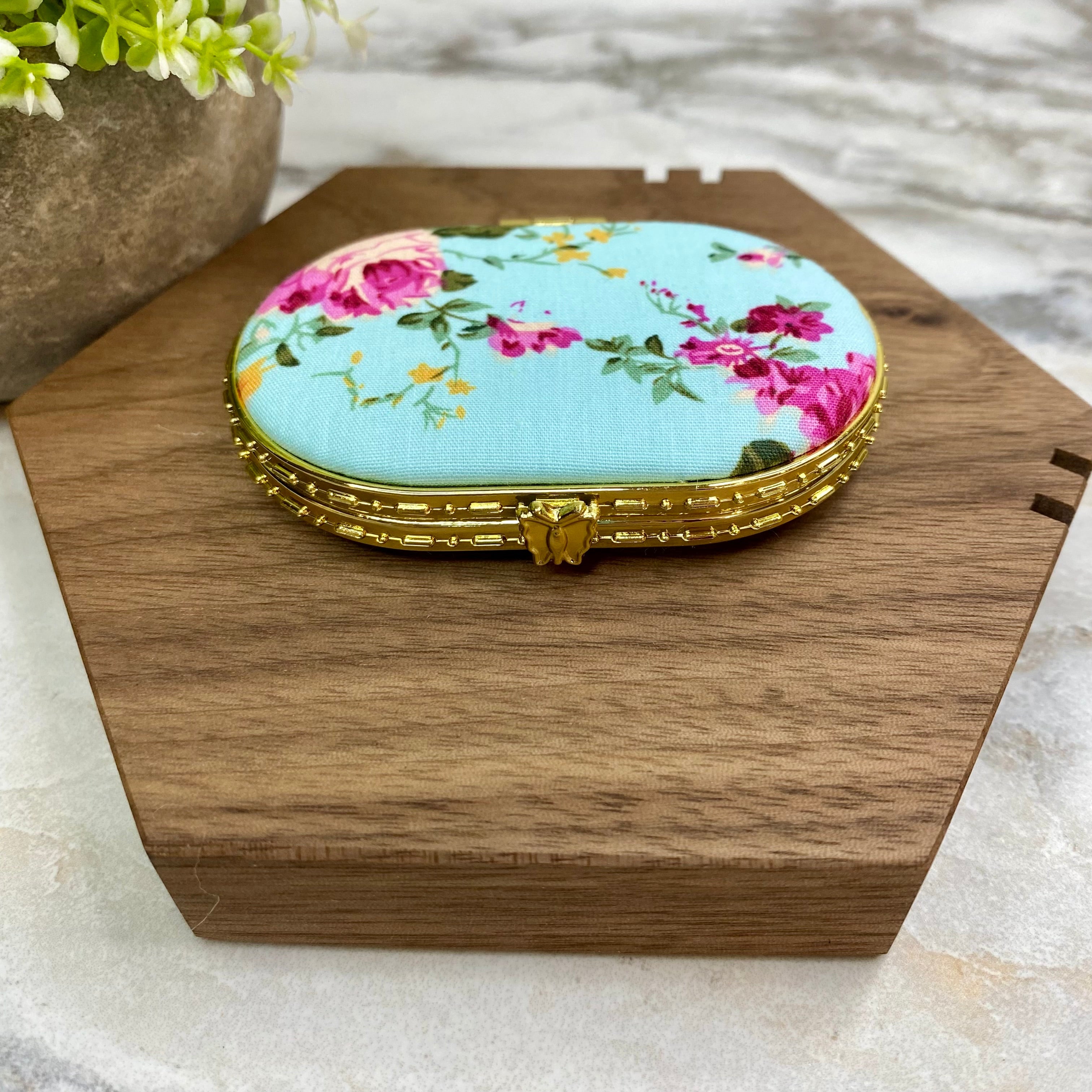Compact Mirror - Blue Floral (by shape)