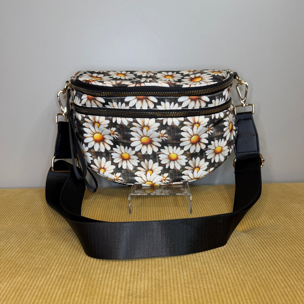 The Roni Nylon Crossbody - Floral Brown Gingham Daisy