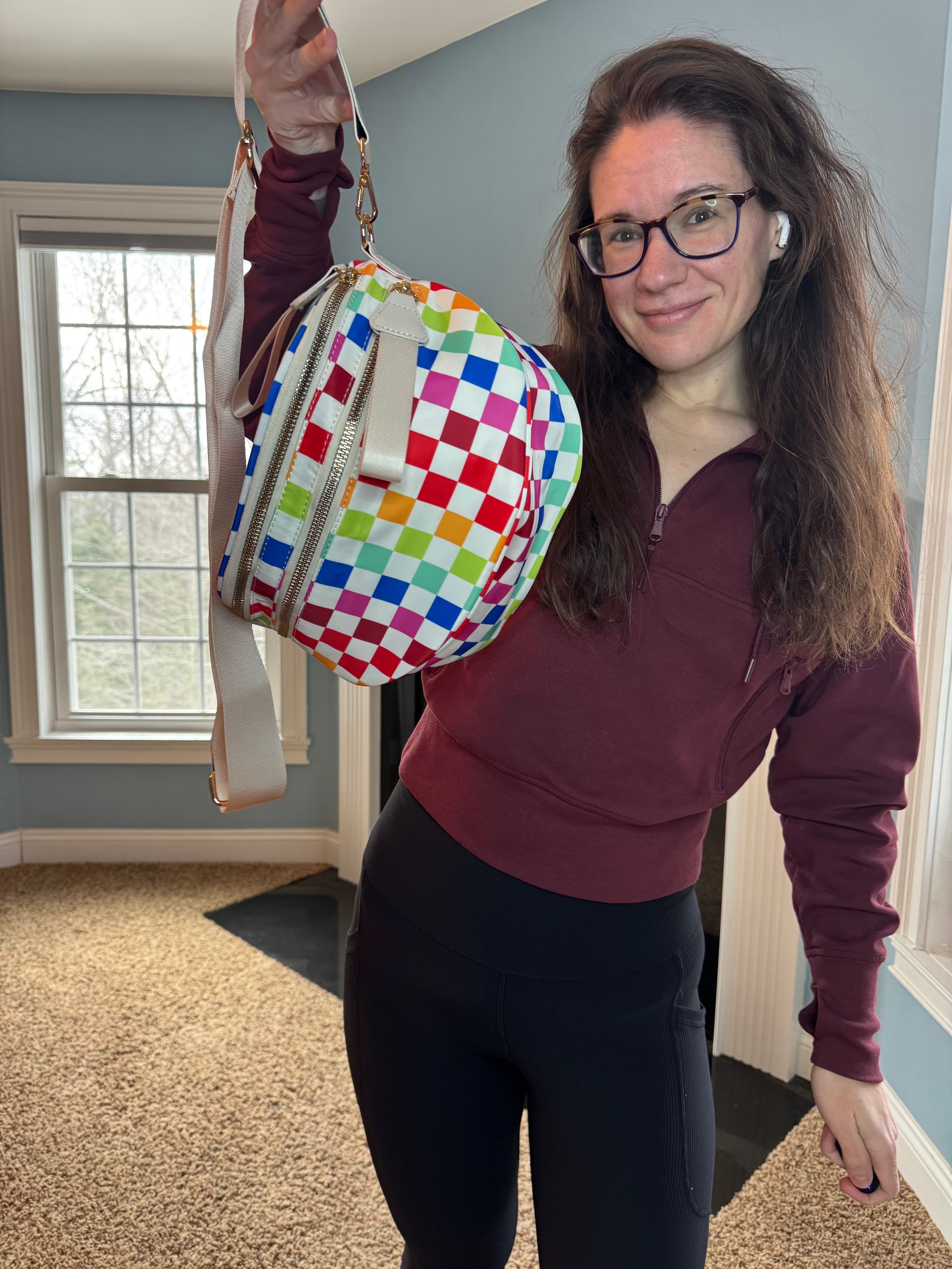 The Roni Nylon Crossbody - Checkered Colorful White