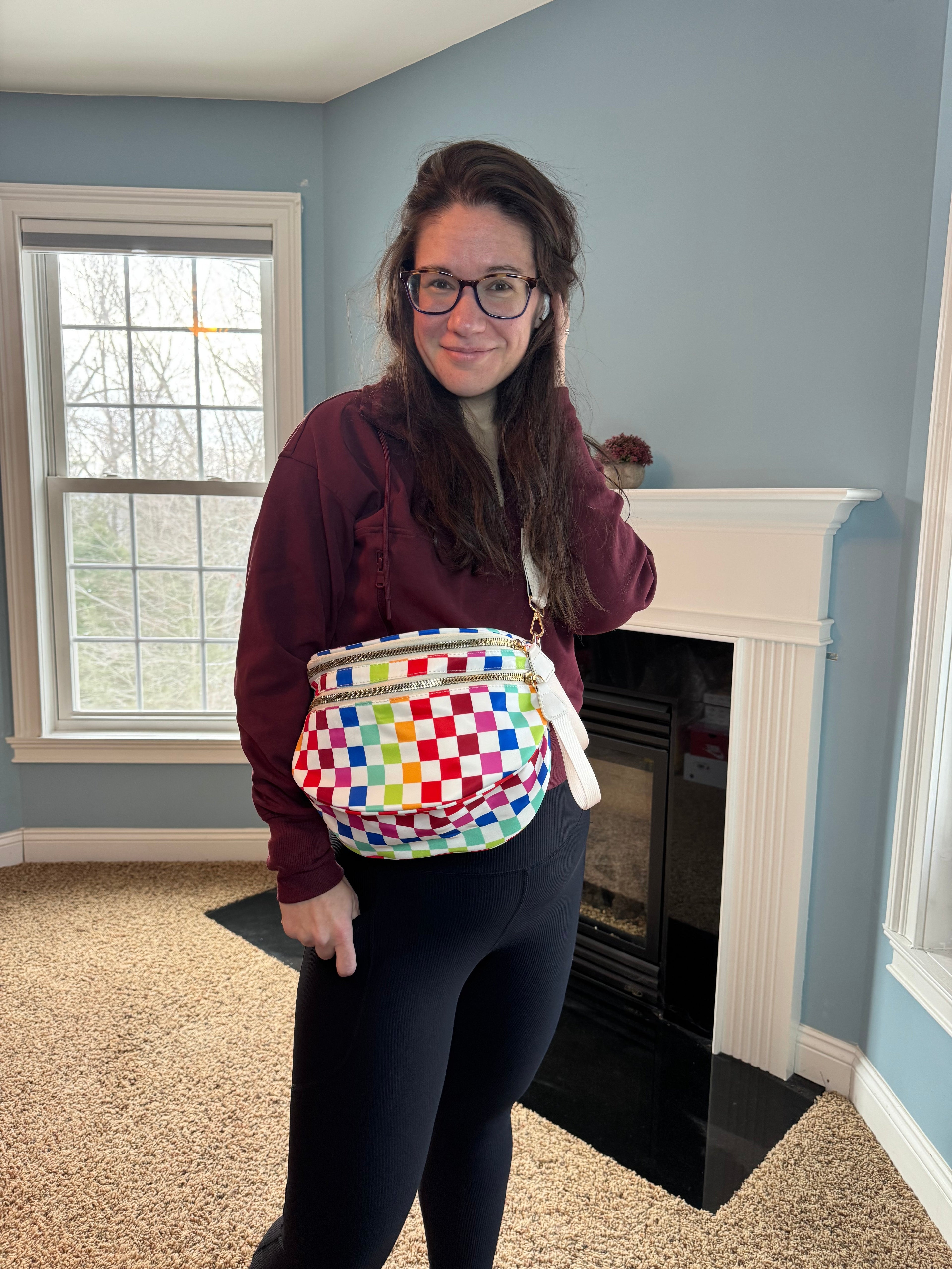 The Roni Nylon Crossbody - Checkered Colorful White