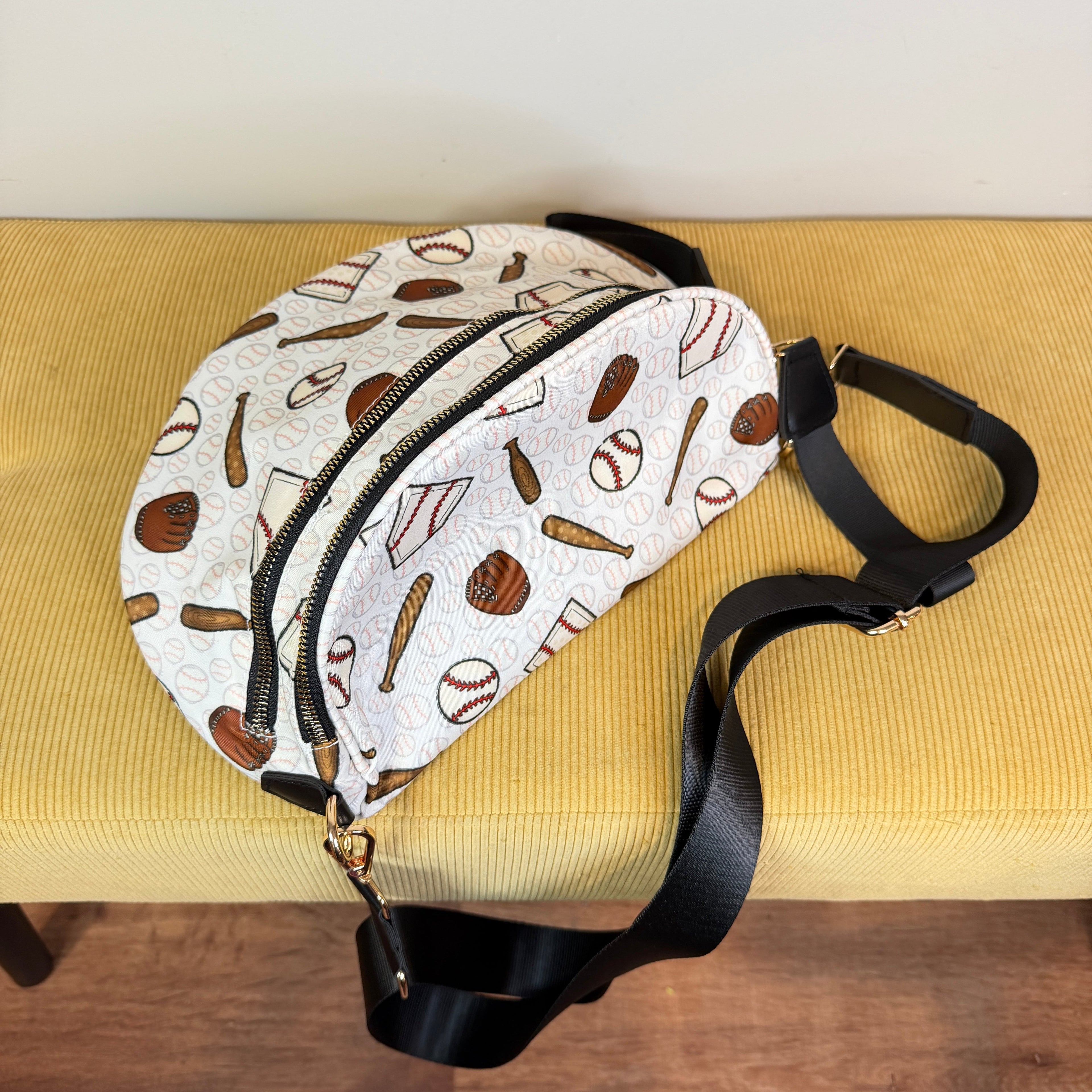 The Roni Nylon Crossbody - Baseball on White