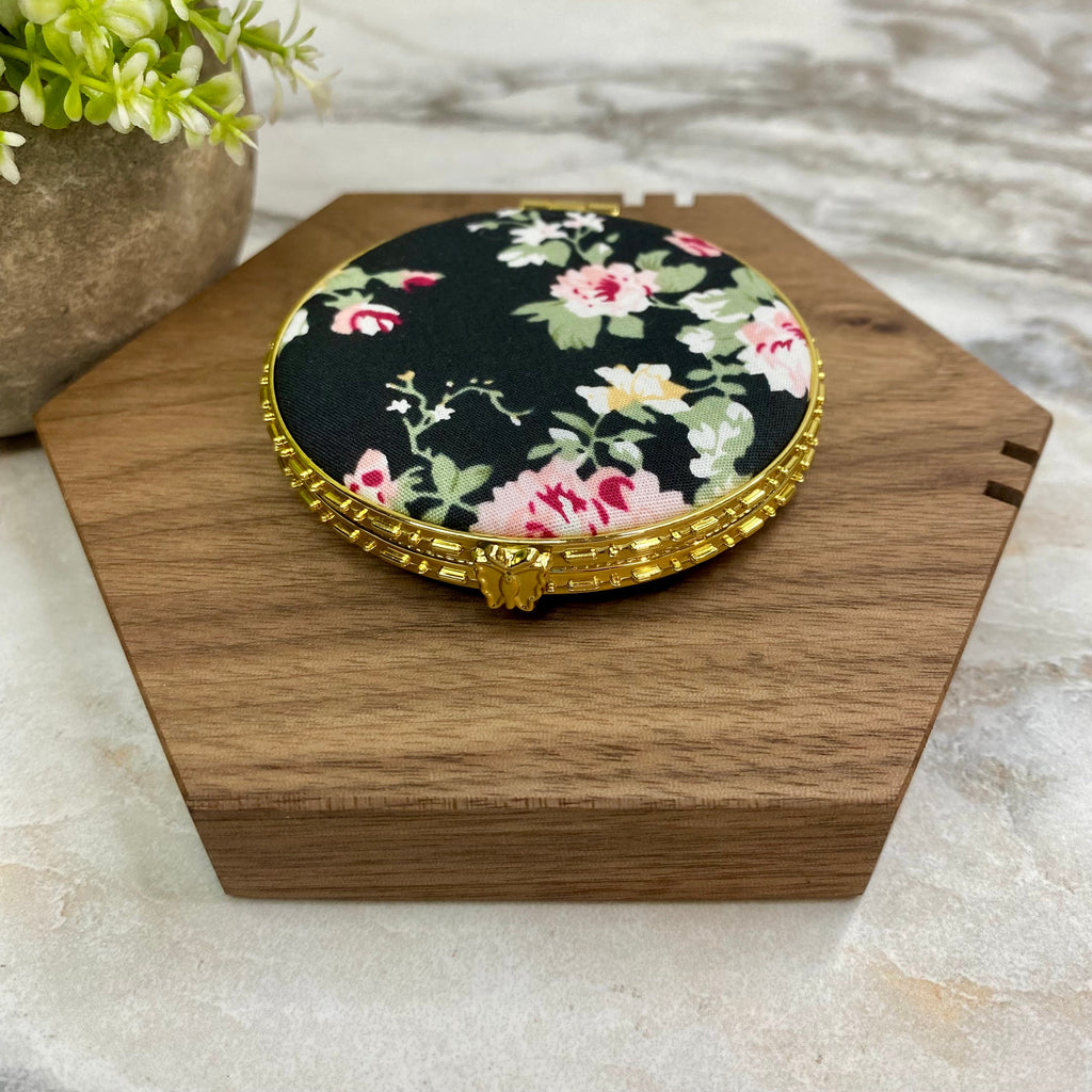 Compact Mirror - Black Floral (by shape)