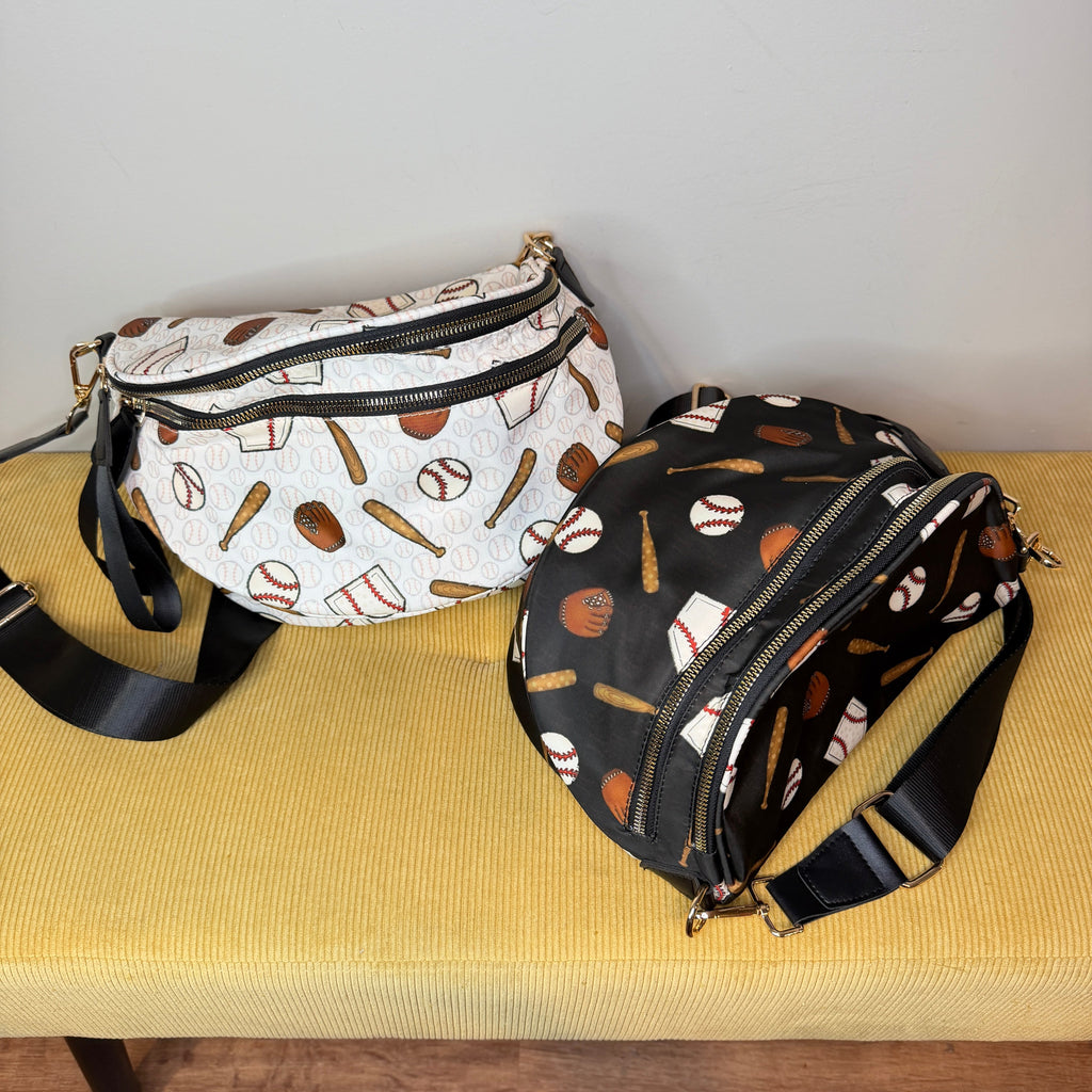 The Roni Nylon Crossbody - Baseball on Black