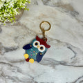 Keychain - Faux Leather - Navy Blue Maroon Owl