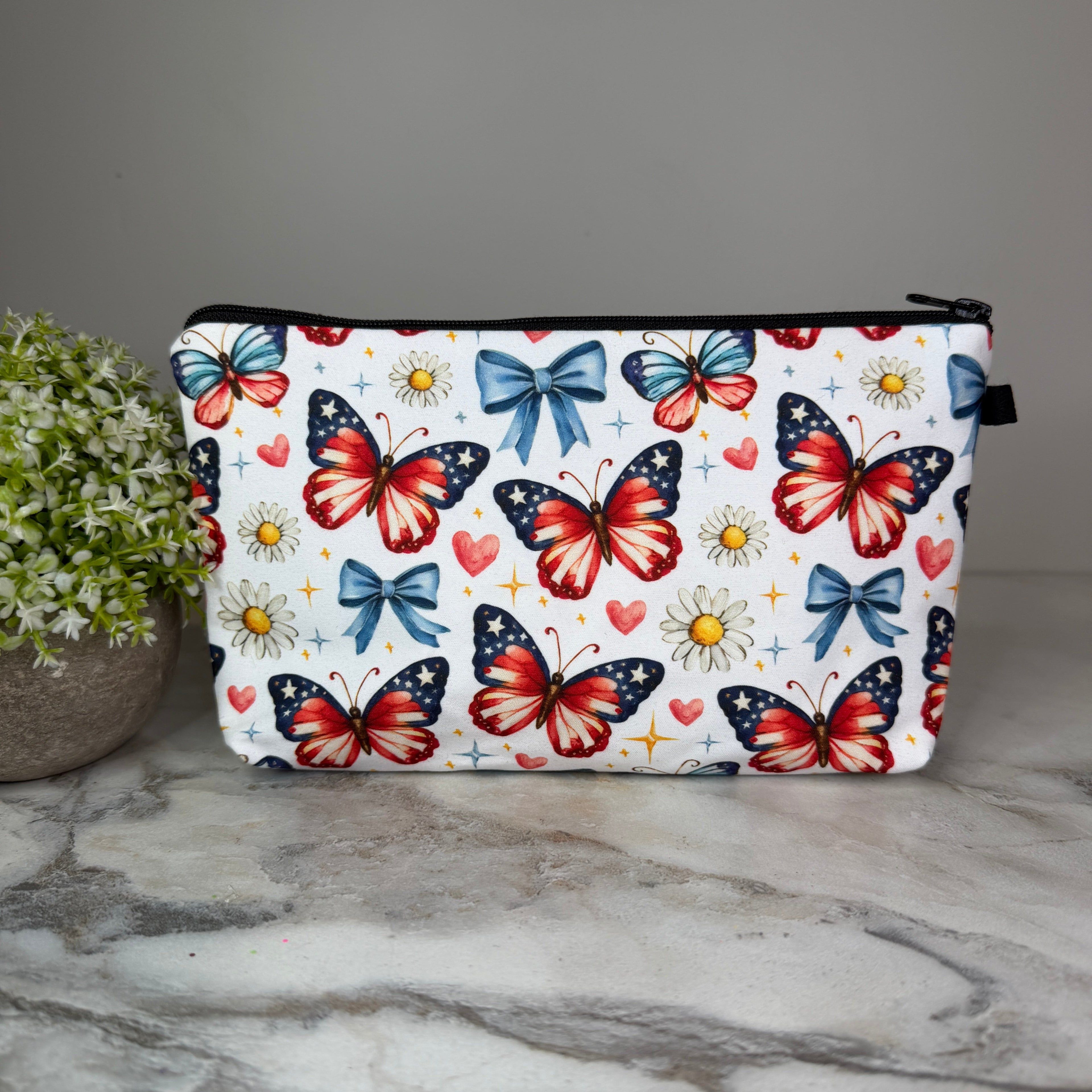 Pouch - America Red White Blue Butterfly on White