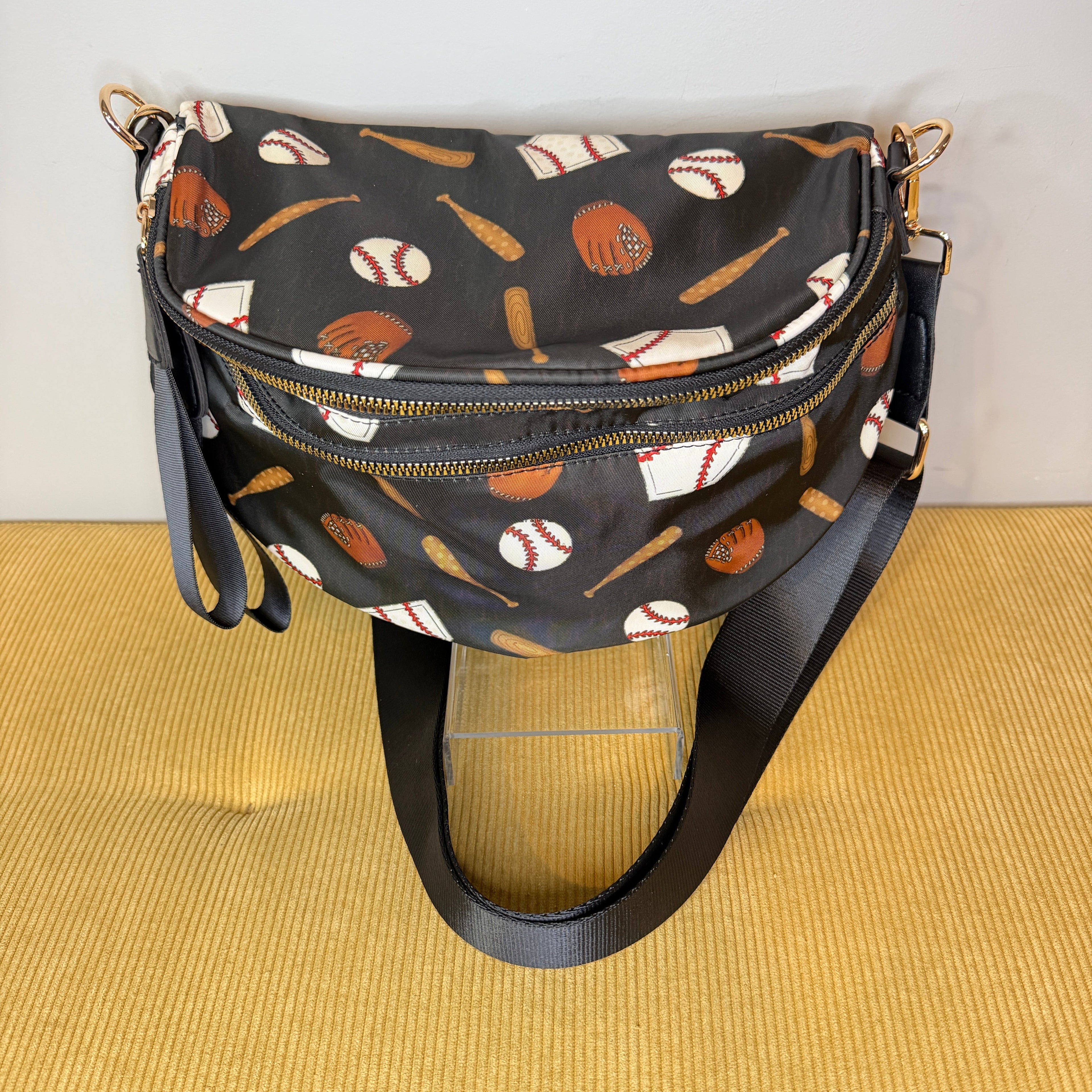 The Roni Nylon Crossbody - Baseball on Black