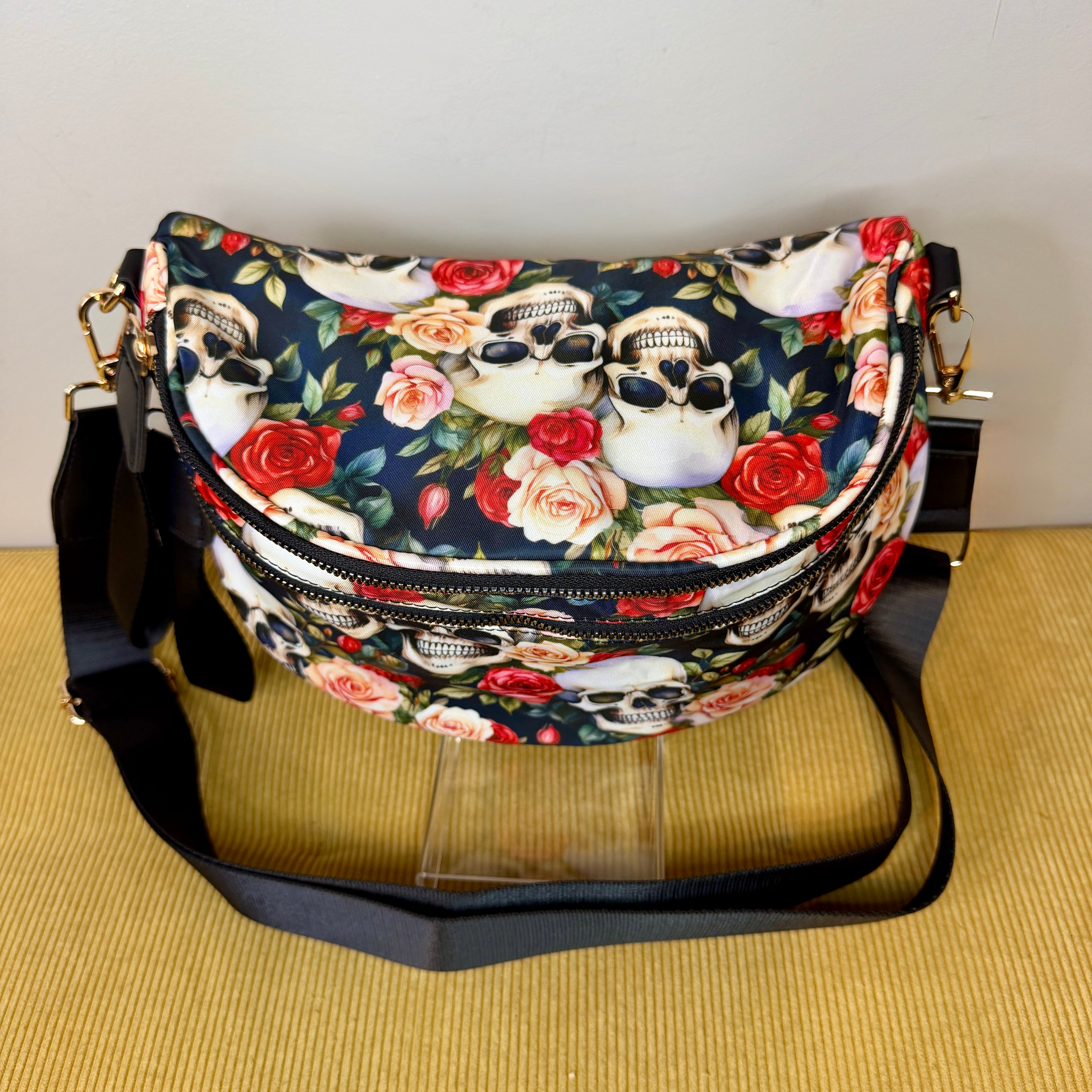 The Roni Nylon Crossbody - Skull Floral