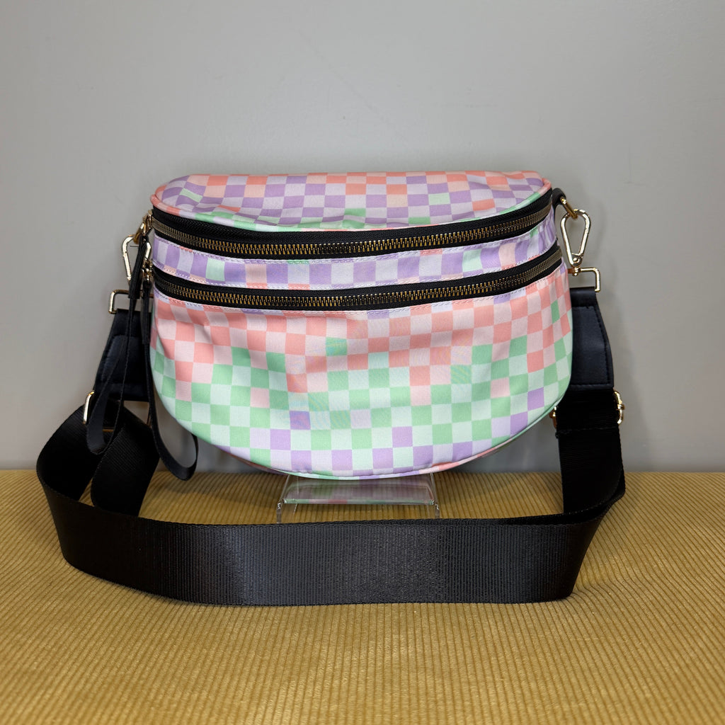 The Roni Nylon Crossbody - Checkered Creamsicle Mint Purple