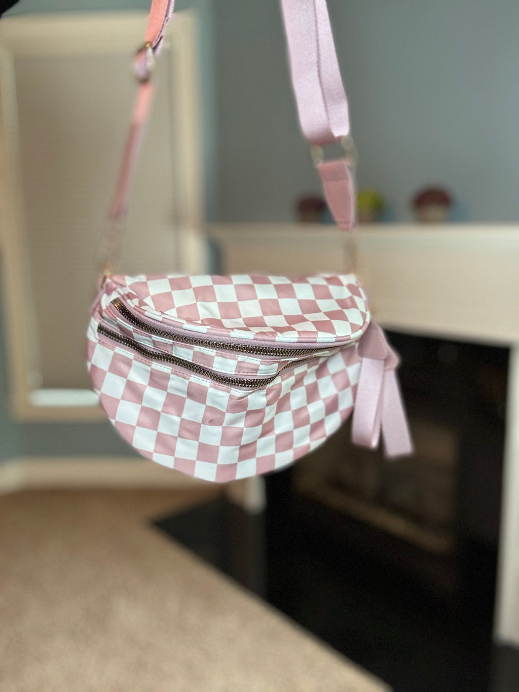 The Roni Nylon Crossbody - Checkered Medium Pink