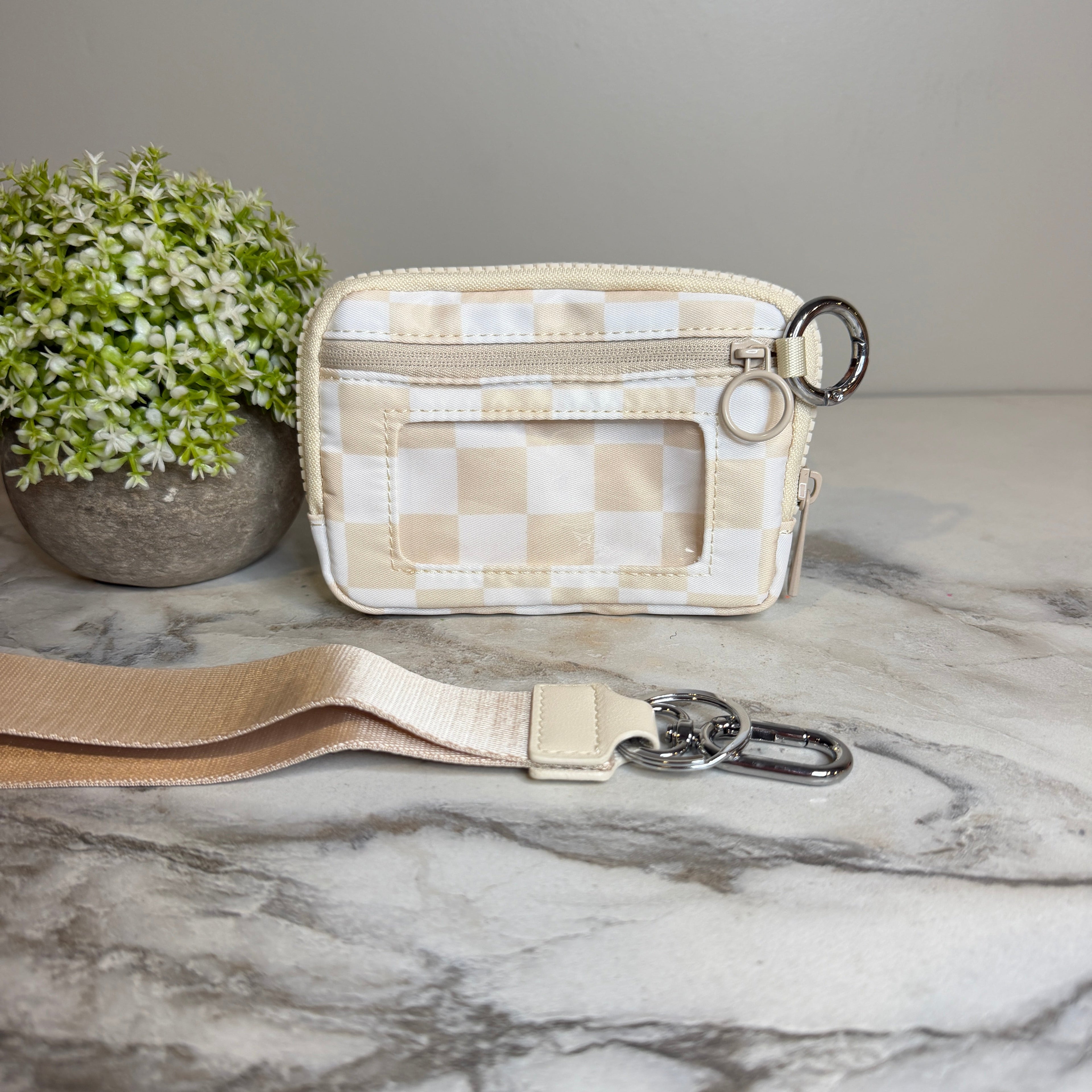 Rue - Nylon Wristlet Wallet - Beige Check