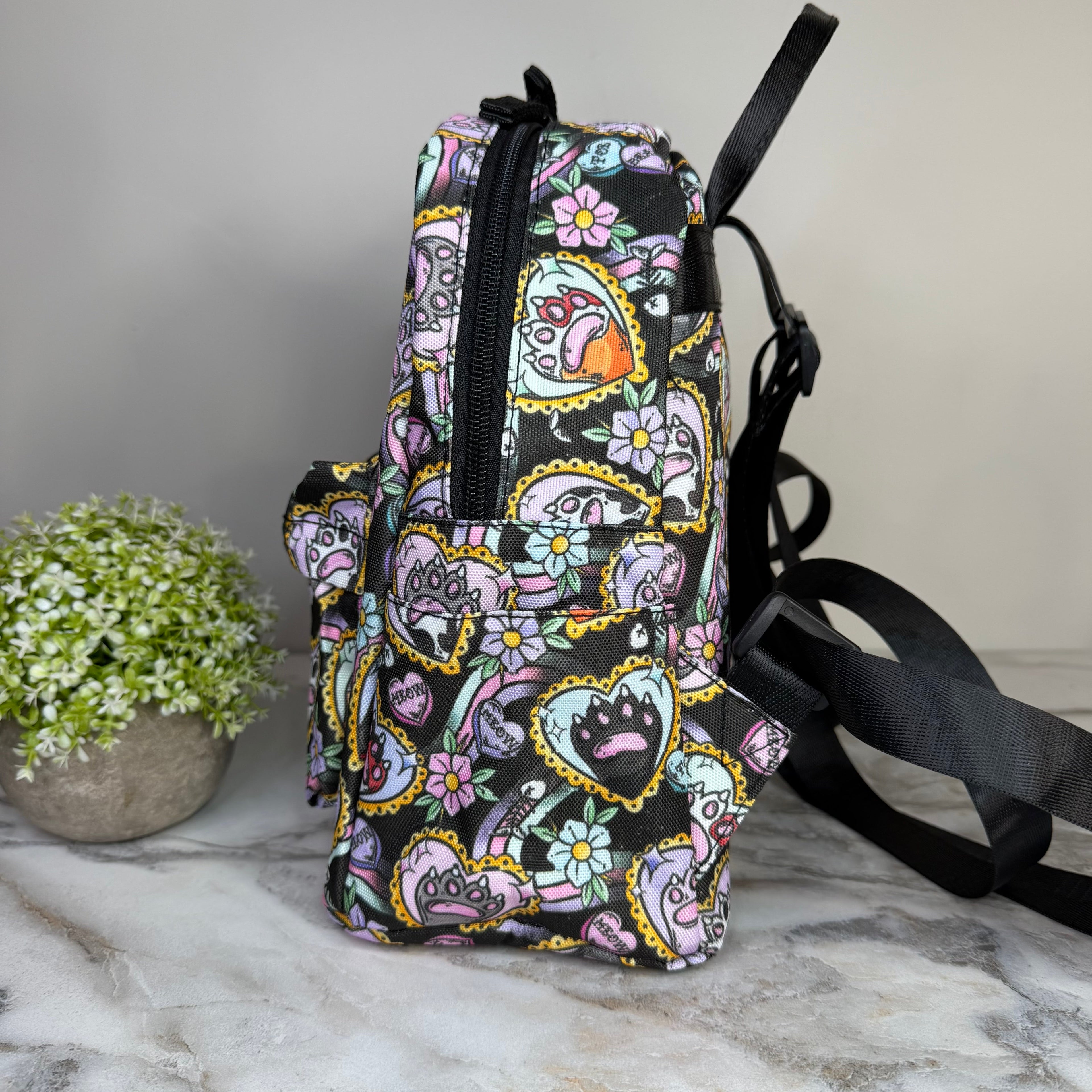 Mini Backpack - Cat Paw Meow on Black