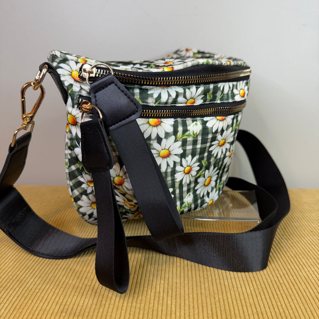 The Roni Nylon Crossbody - Green Olive Gingham Daisy Floral