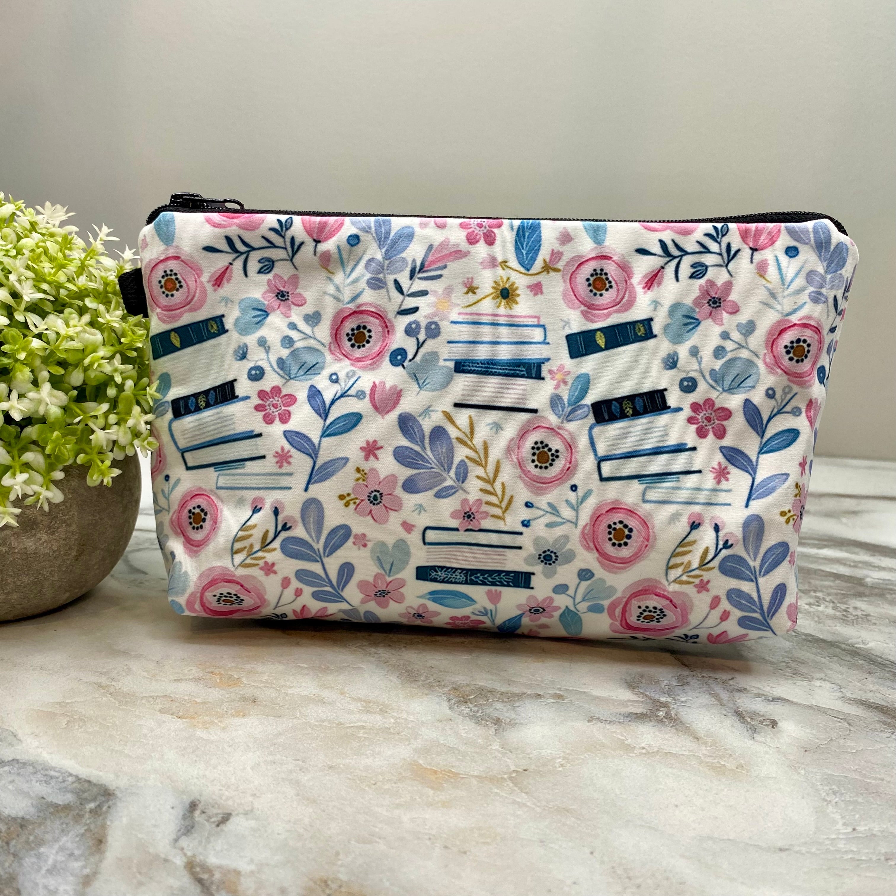Pouch - Book, Floral Pink