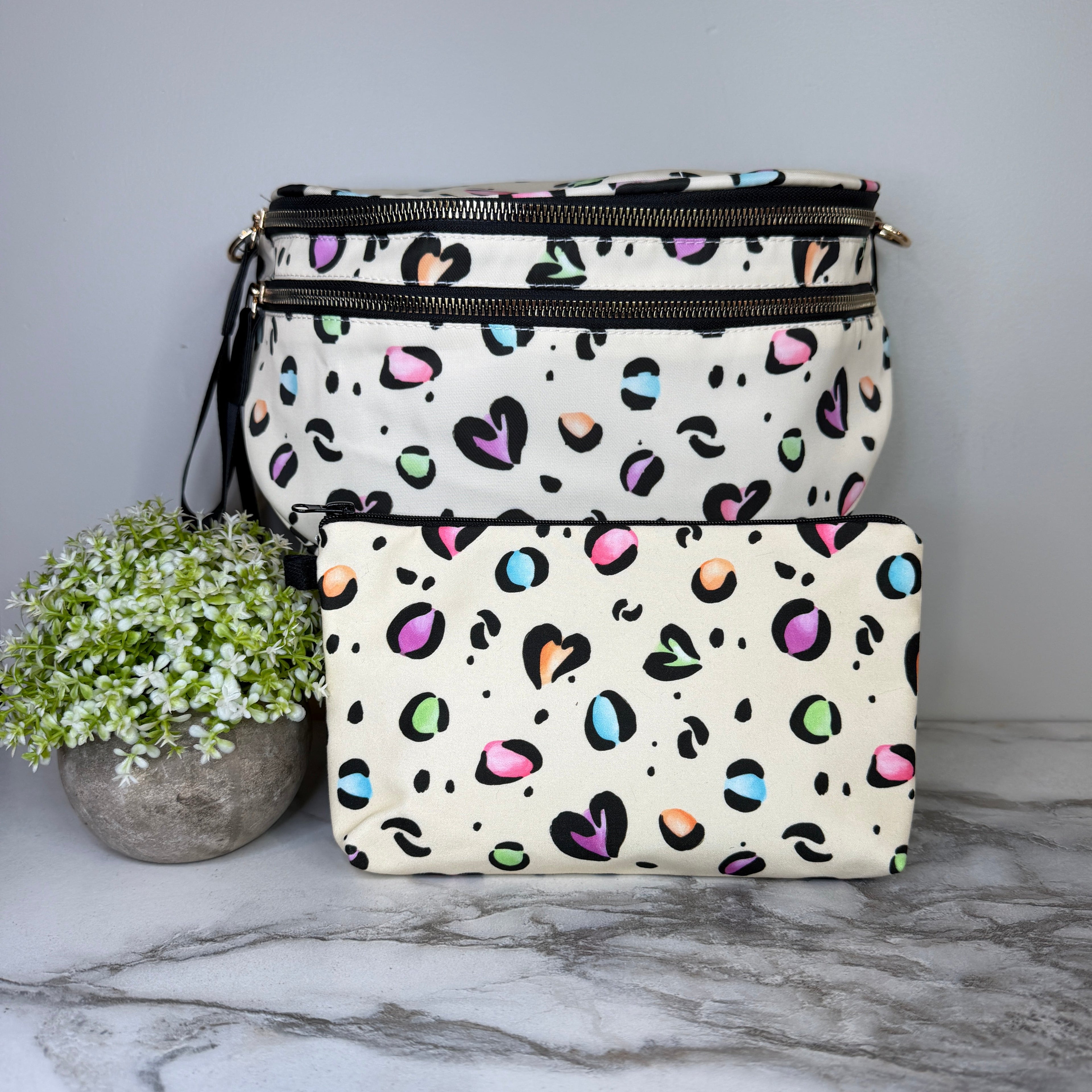 Bundled Set - Roni & Pouch - Animal Print Multi Color Hearts