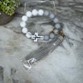 Silicone Bracelet Keychain - Religious, Jesus, White & Grey