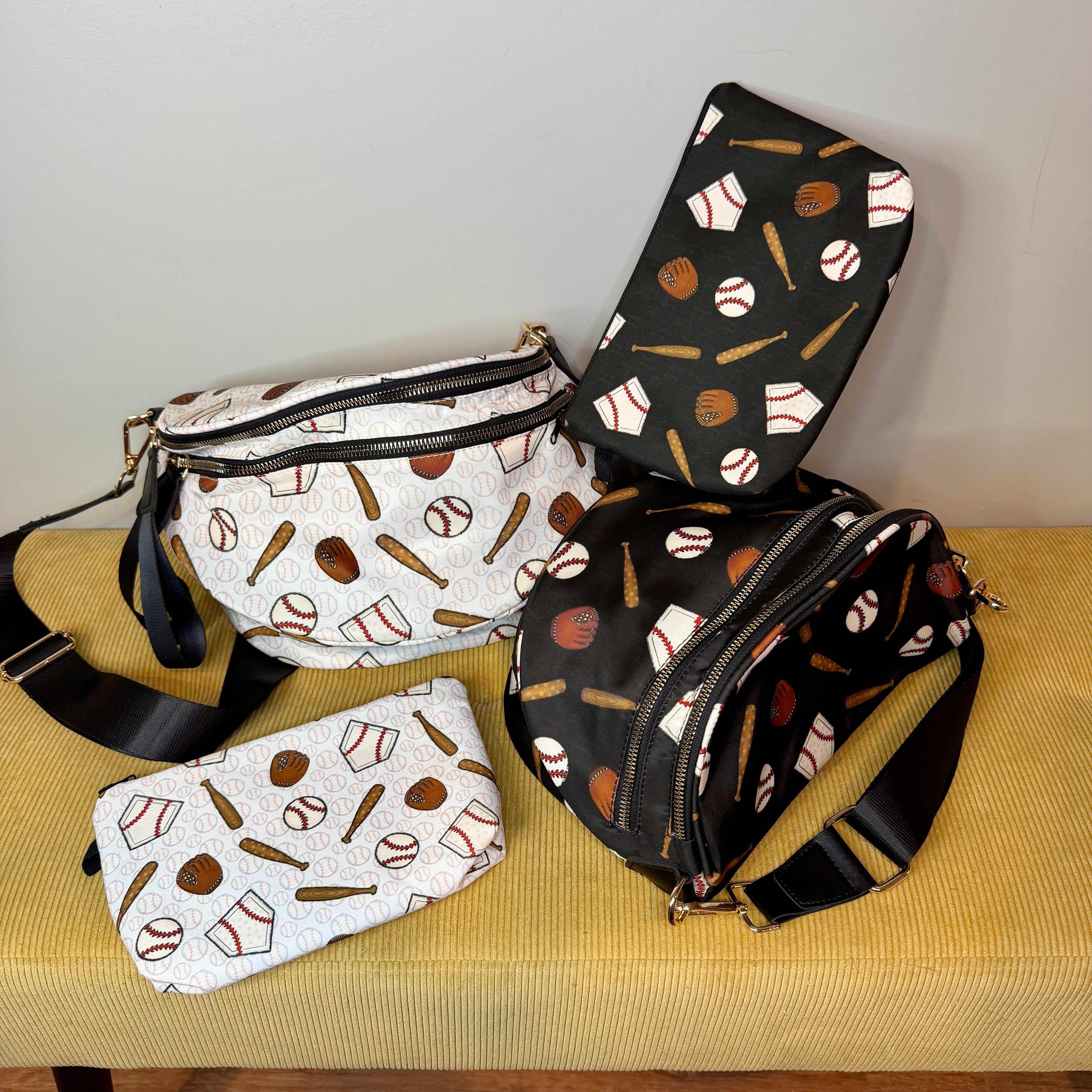 The Roni Nylon Crossbody - Baseball on White