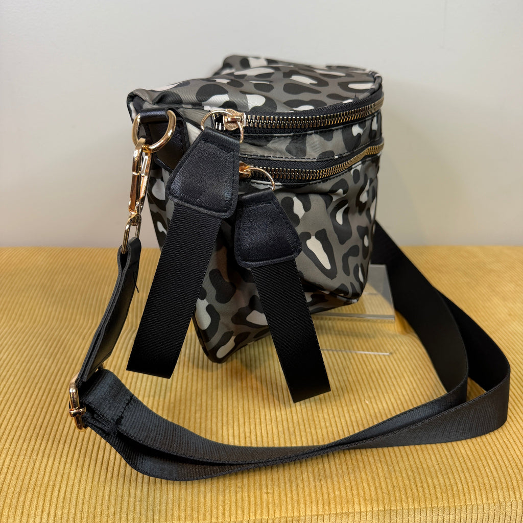 The Roni Nylon Crossbody - Animal Print Grey