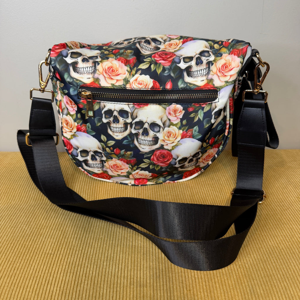 The Roni Nylon Crossbody - Skull Floral