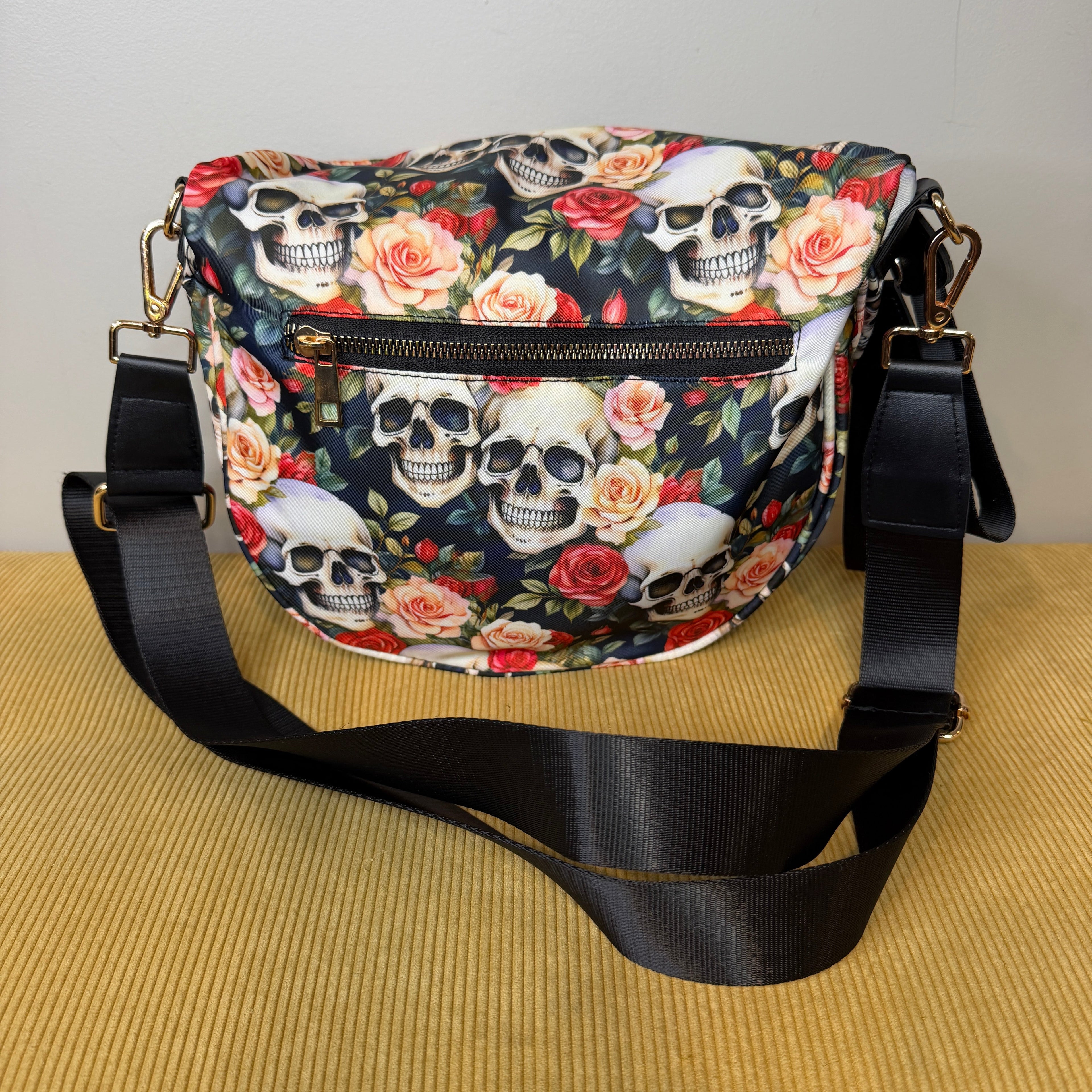 The Roni Nylon Crossbody - Skull Floral