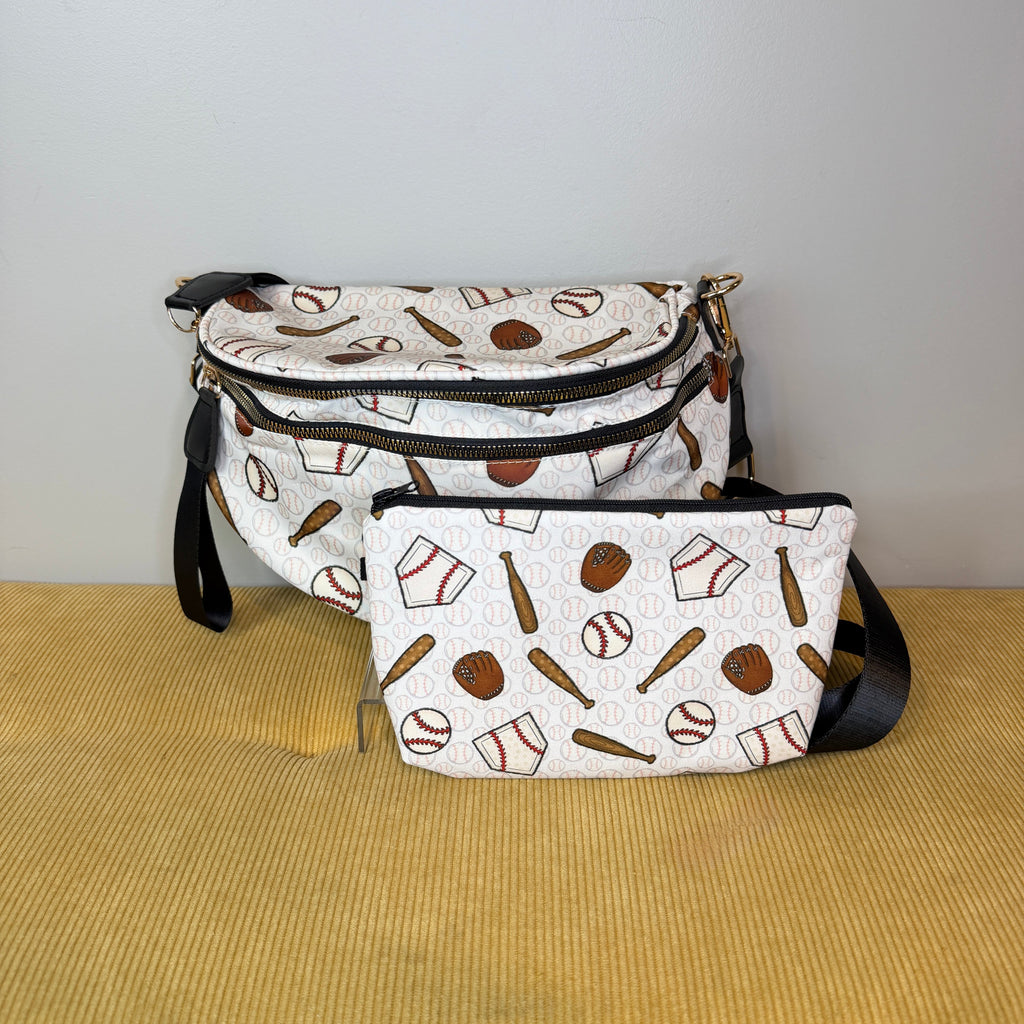 The Roni Nylon Crossbody - Baseball on White