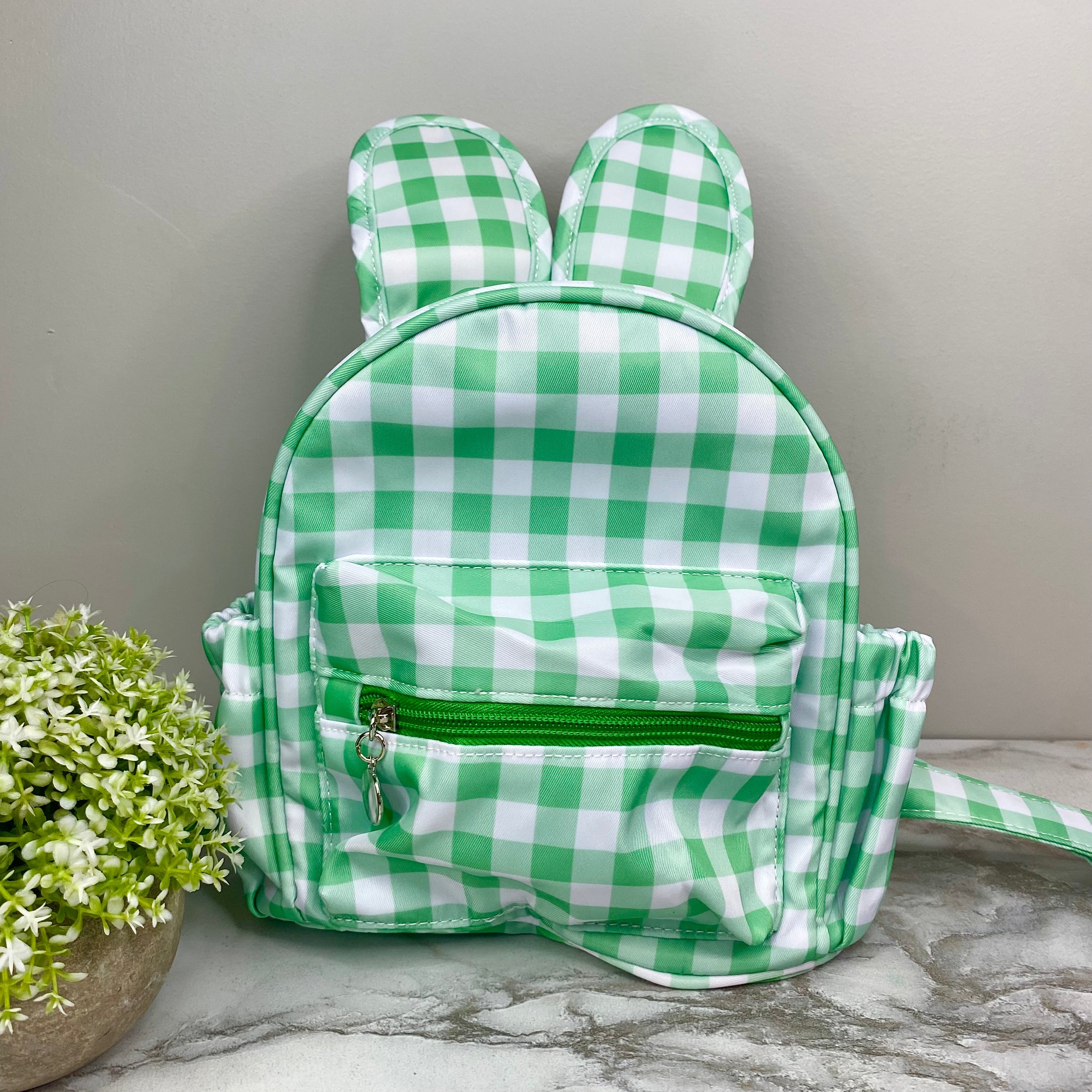 Mini Backpack - Easter - Gingham Bunny Ears - Green