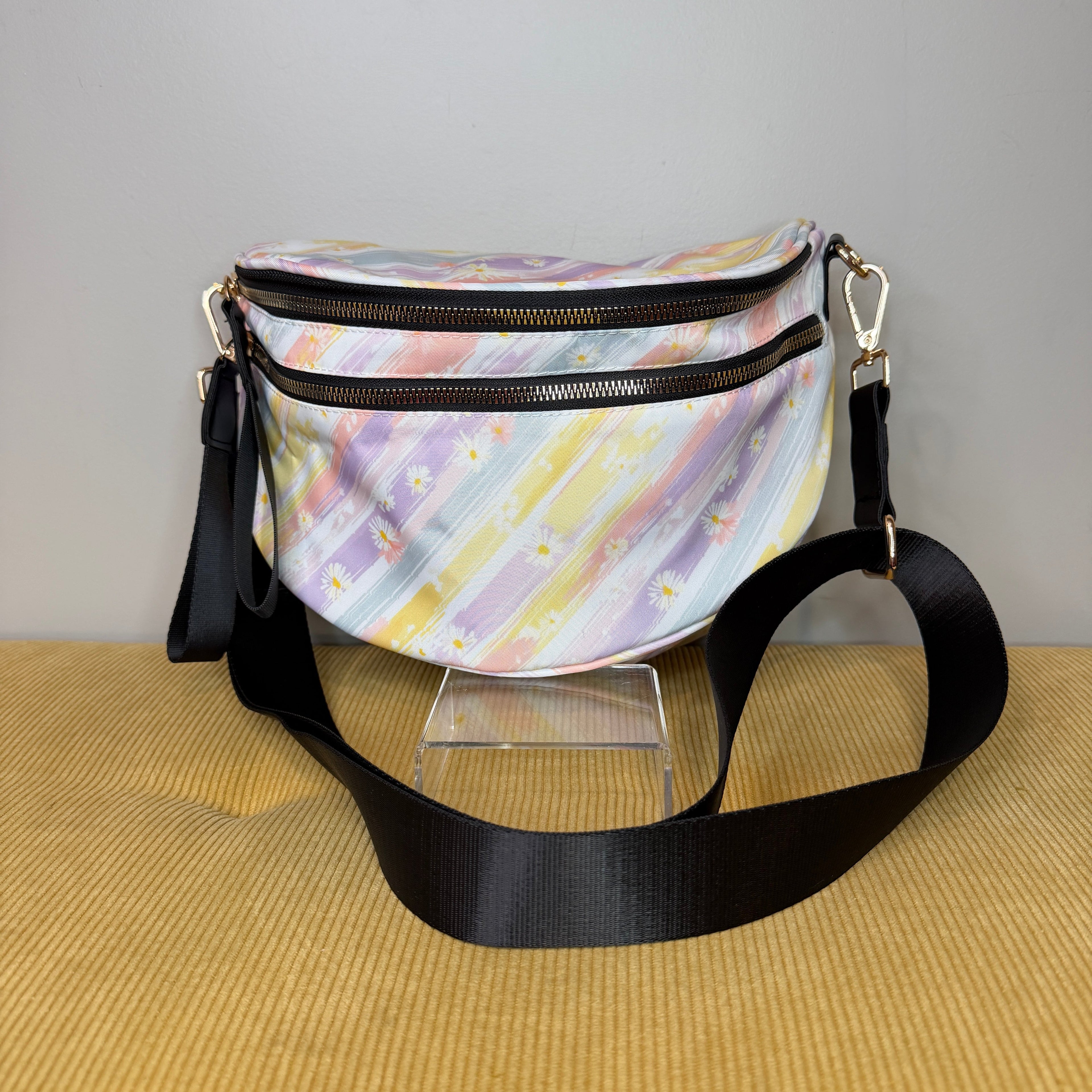 The Roni Nylon Crossbody - Pastel Stripe Daisy Floral