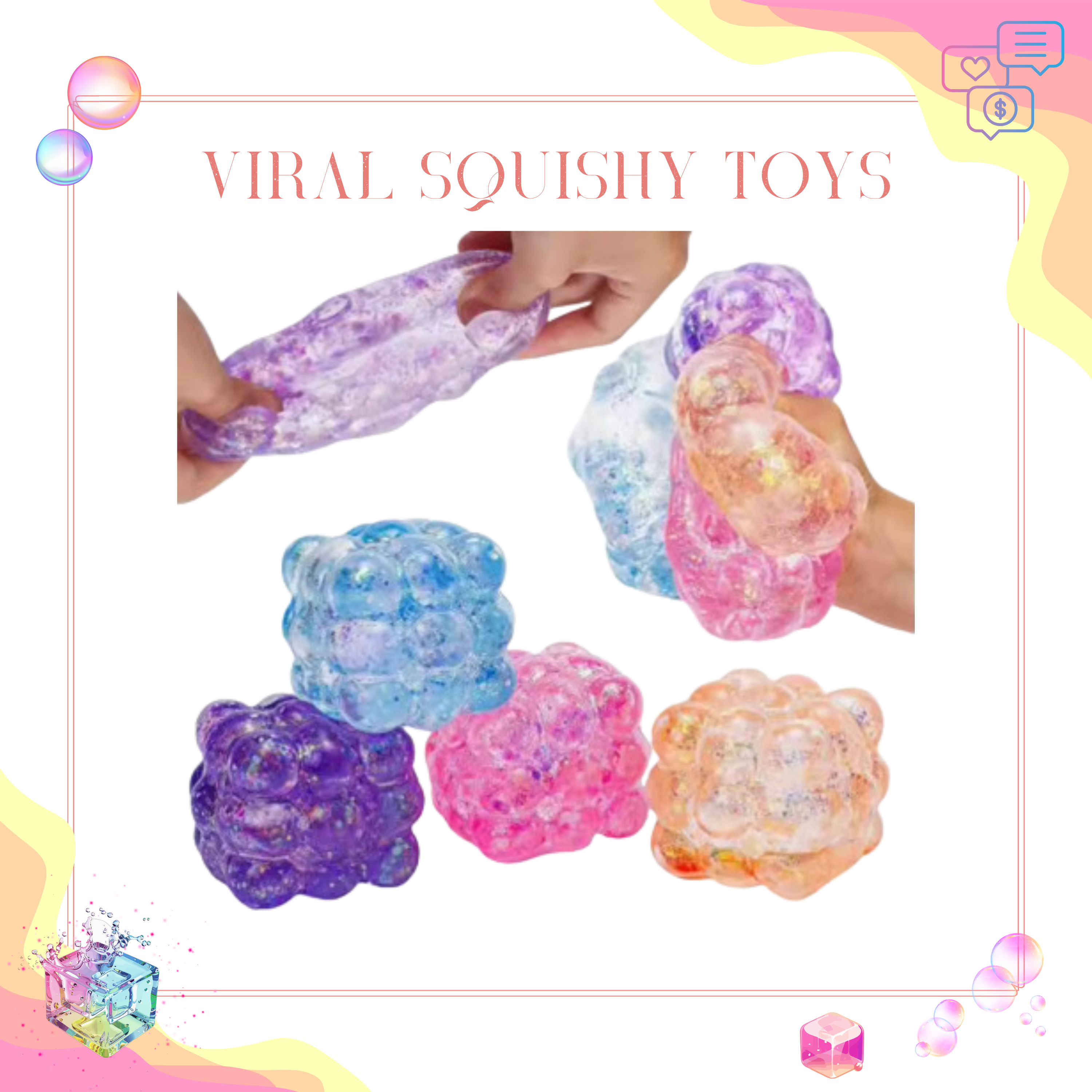 Squishy Toy - Smooth Nine Cube, Glitter