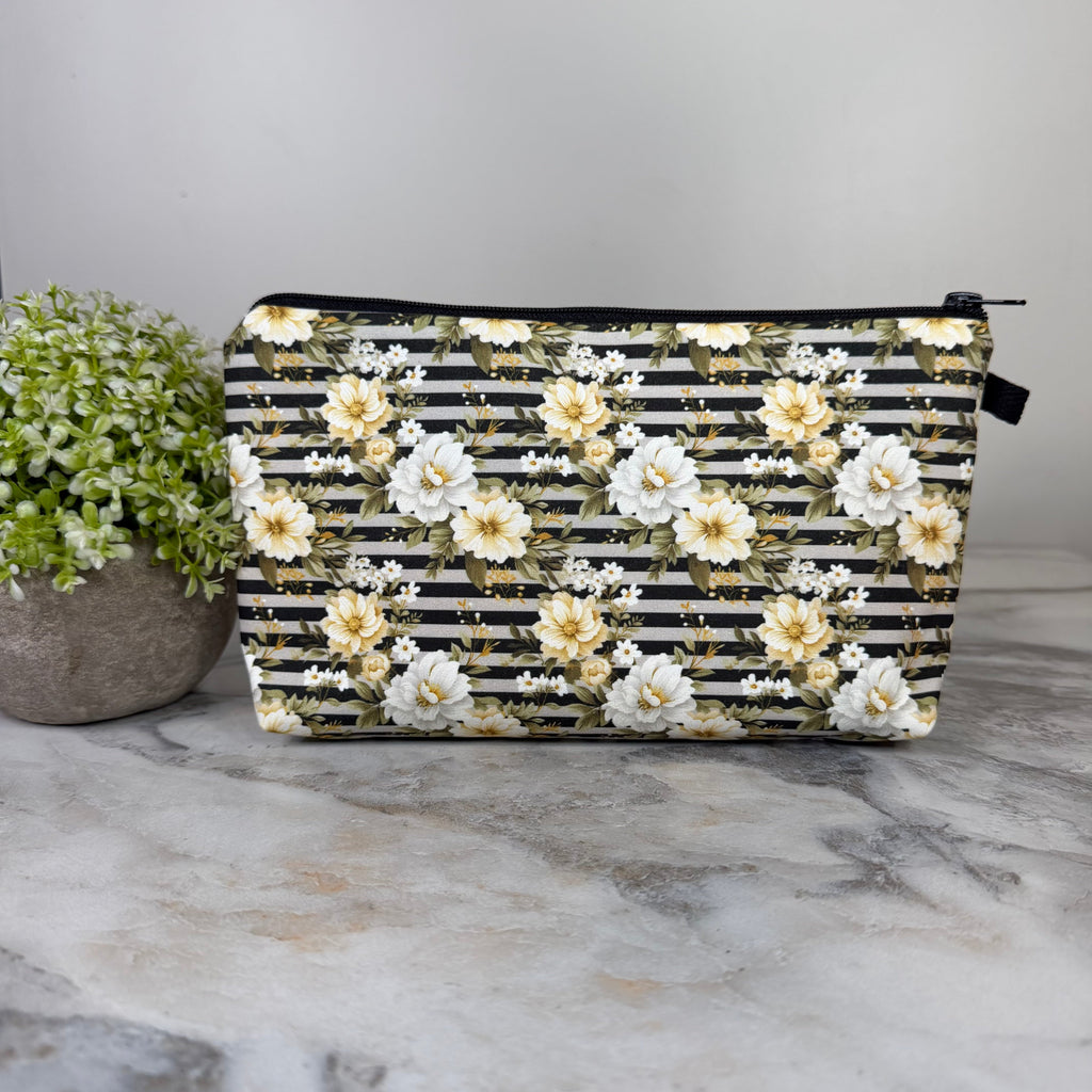 Pouch - Floral Black Grey Stripe