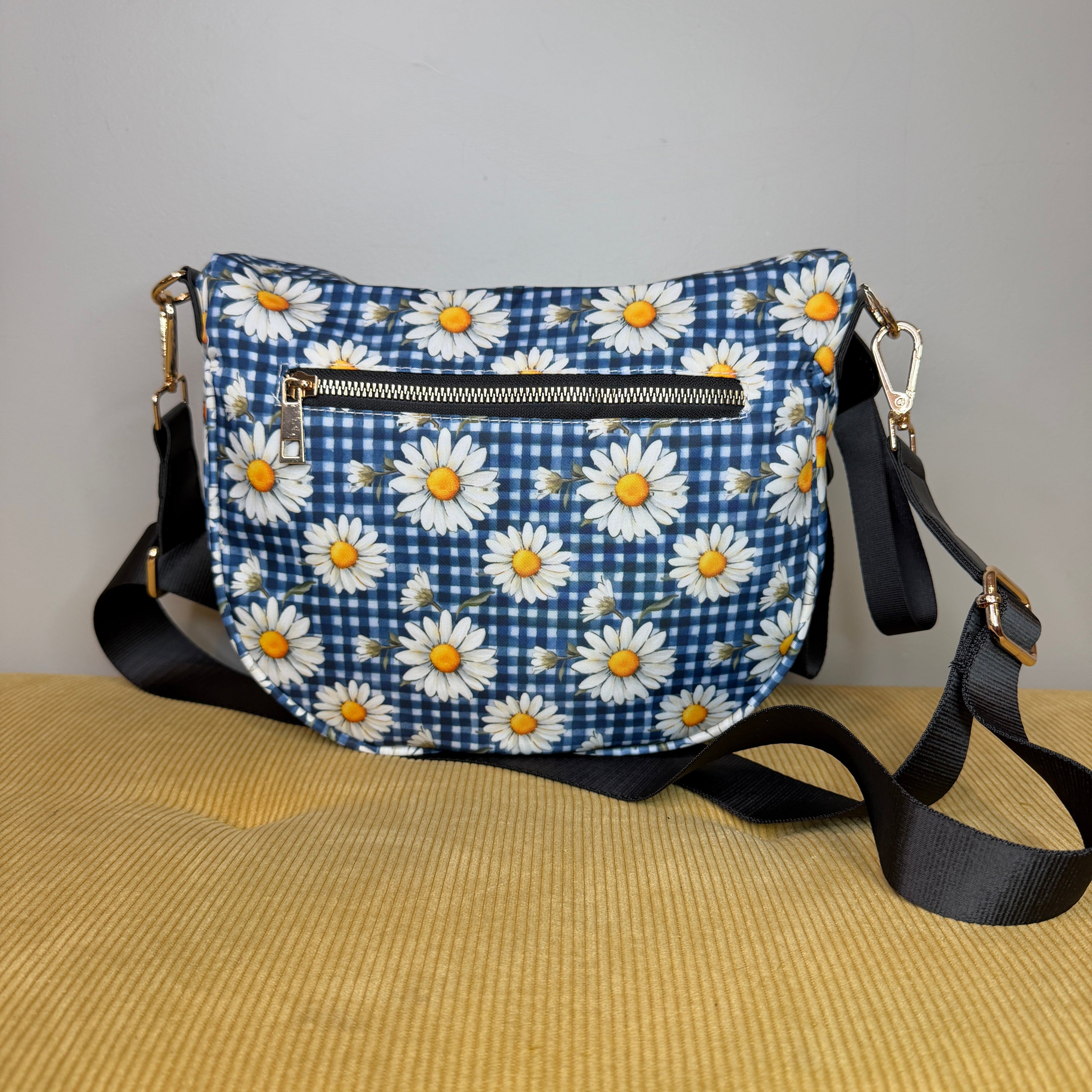 The Roni Nylon Crossbody - Blue Gingham Daisy Floral