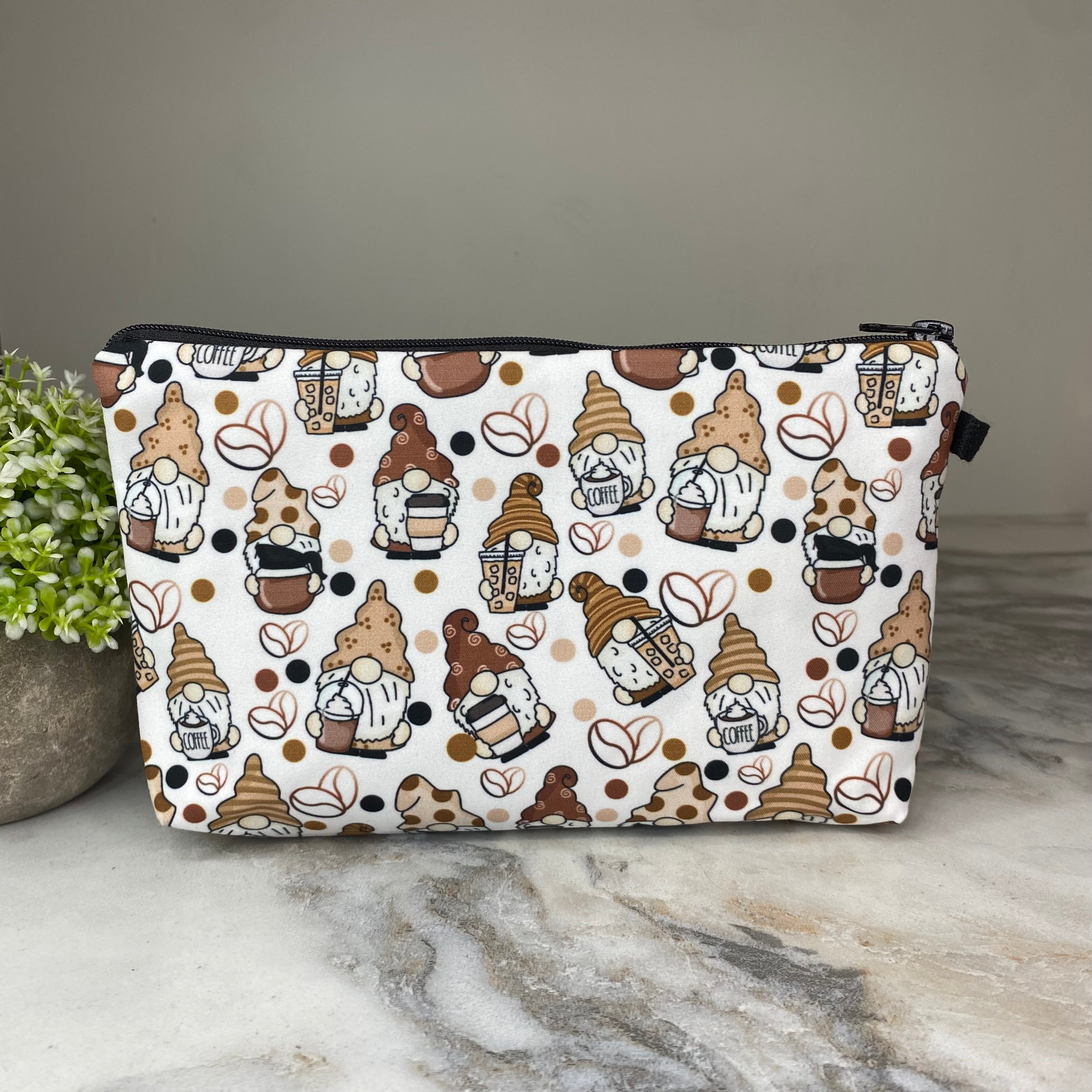 Pouch - Coffee, Gnome All Over Design