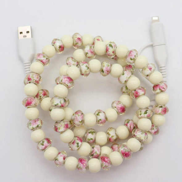 Charging Charger Cord - Beaded - Clear Design
