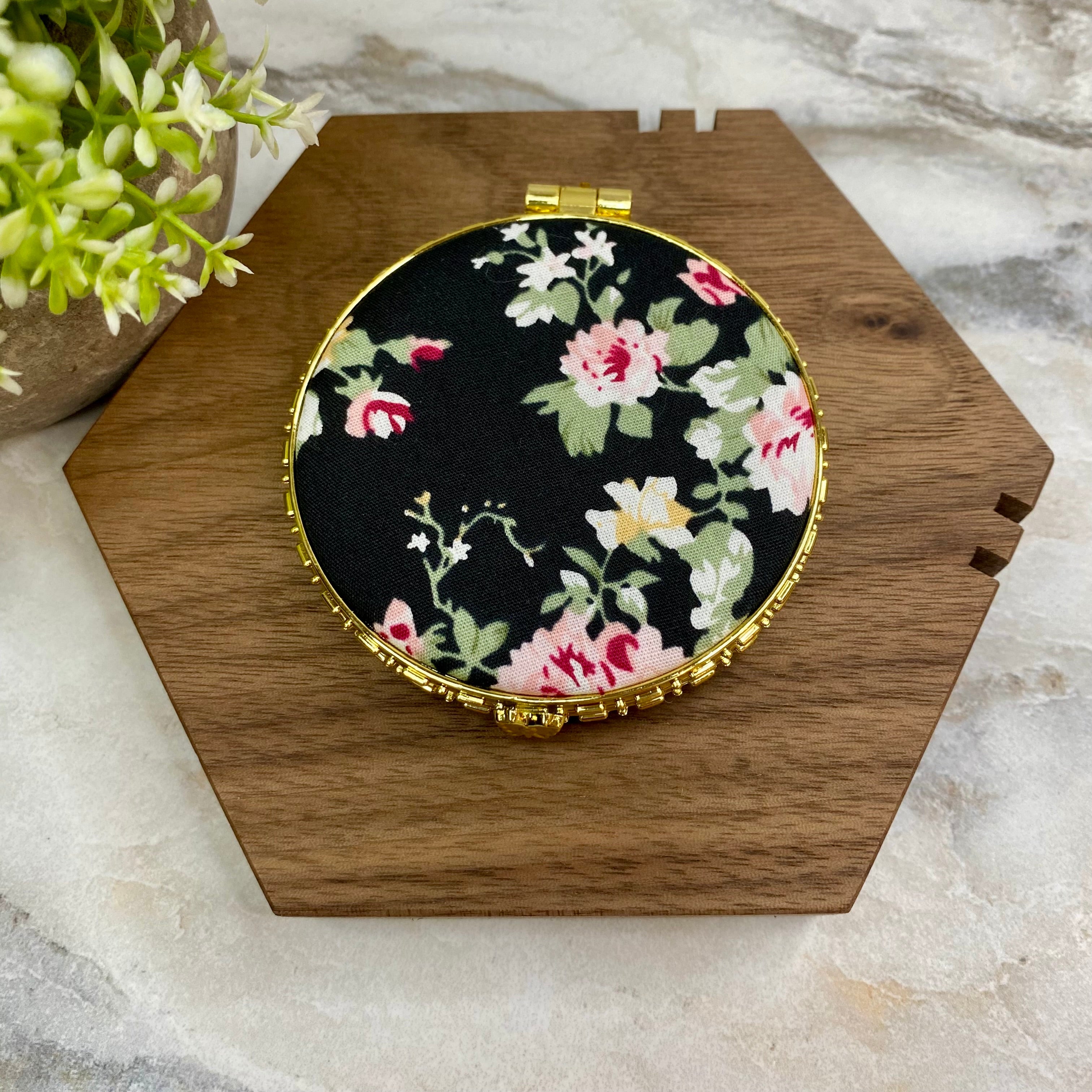 Compact Mirror - Black Floral (by shape)