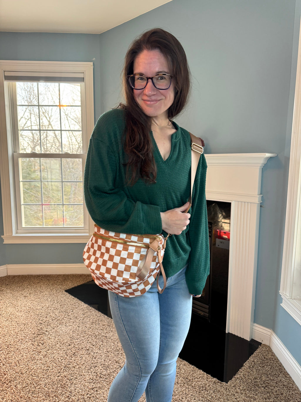 The Roni Nylon Crossbody - Checkered Camel