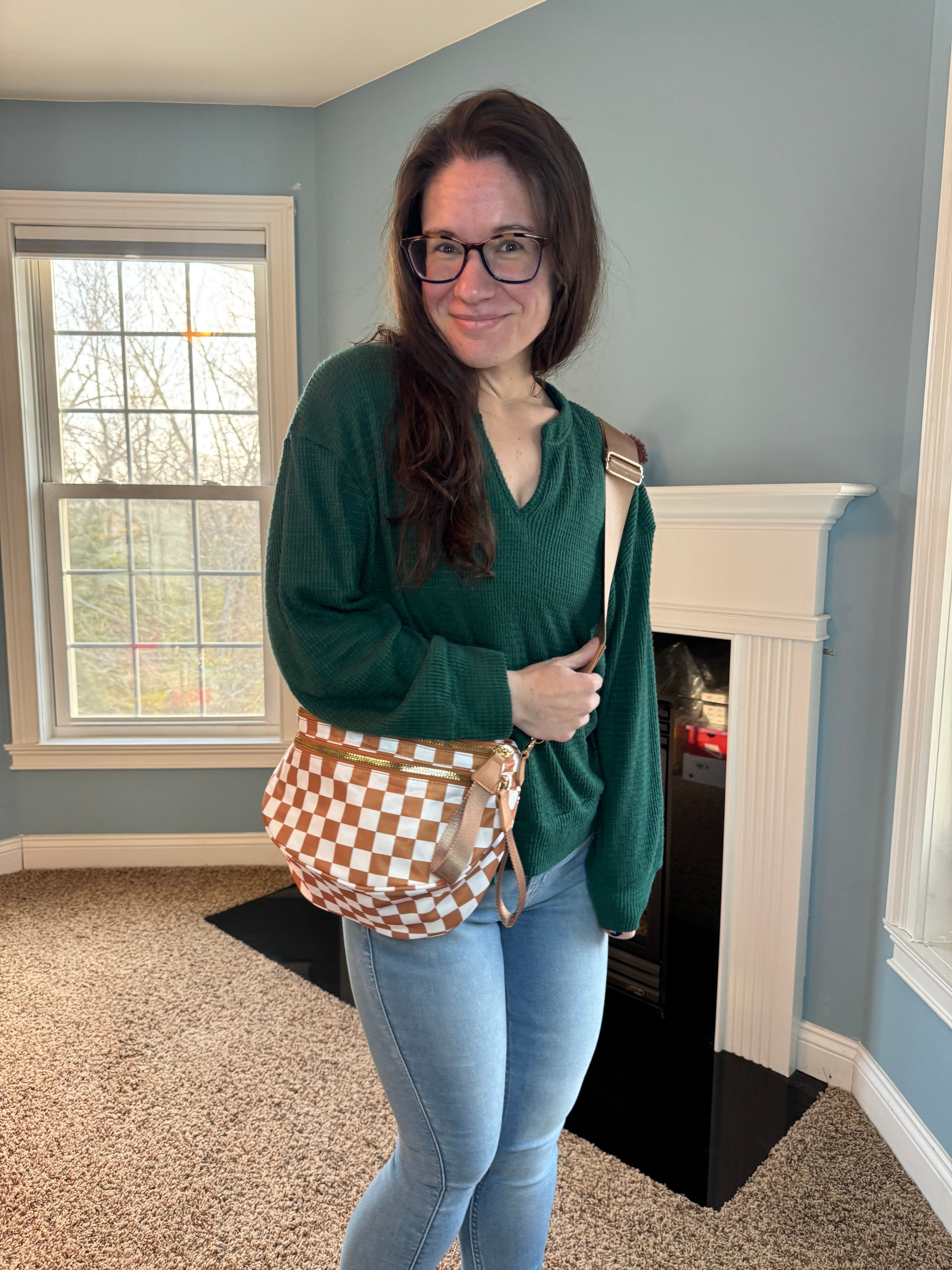 The Roni Nylon Crossbody - Checkered Camel