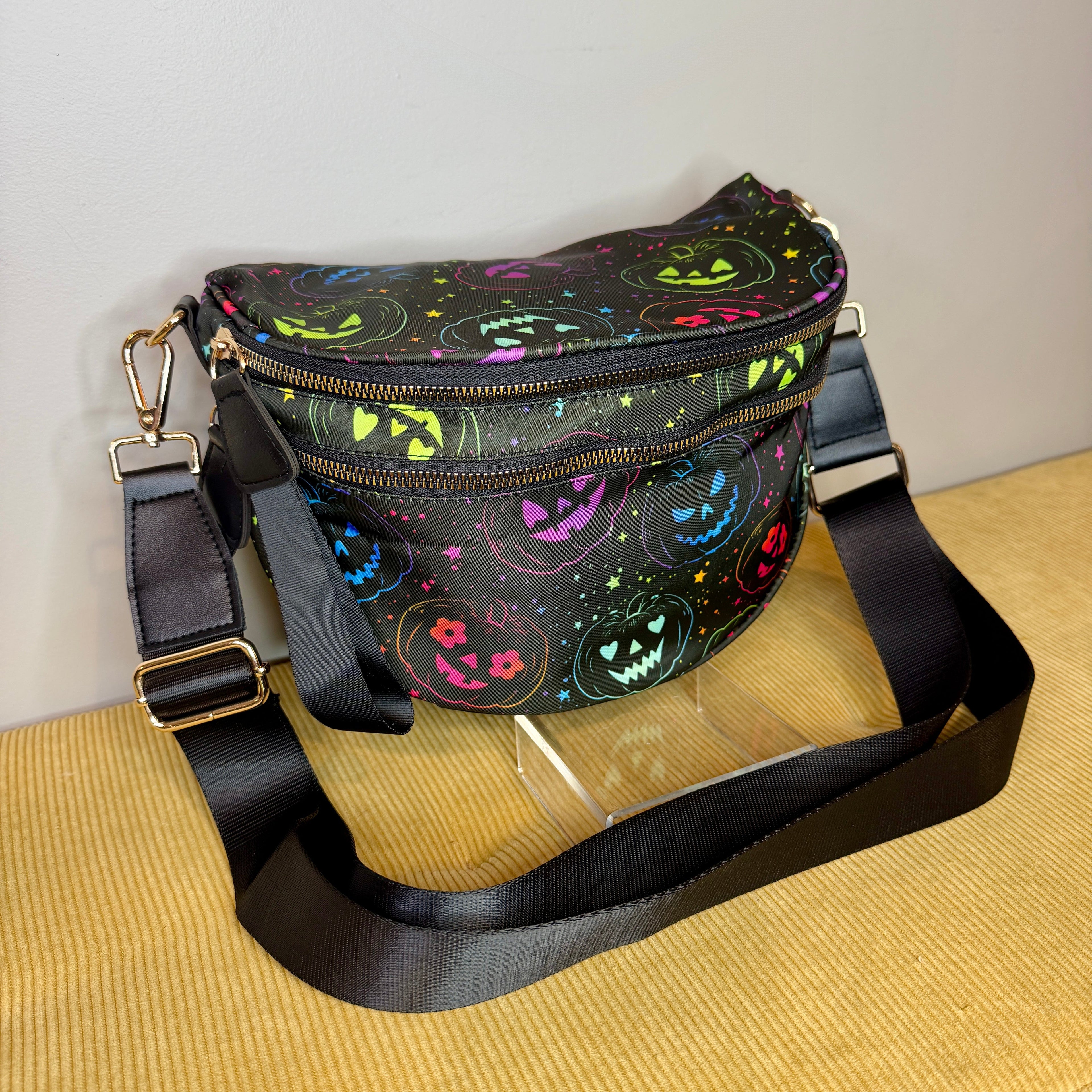 The Roni Nylon Crossbody - Halloween Fall Rainbow Pumpkin Faces