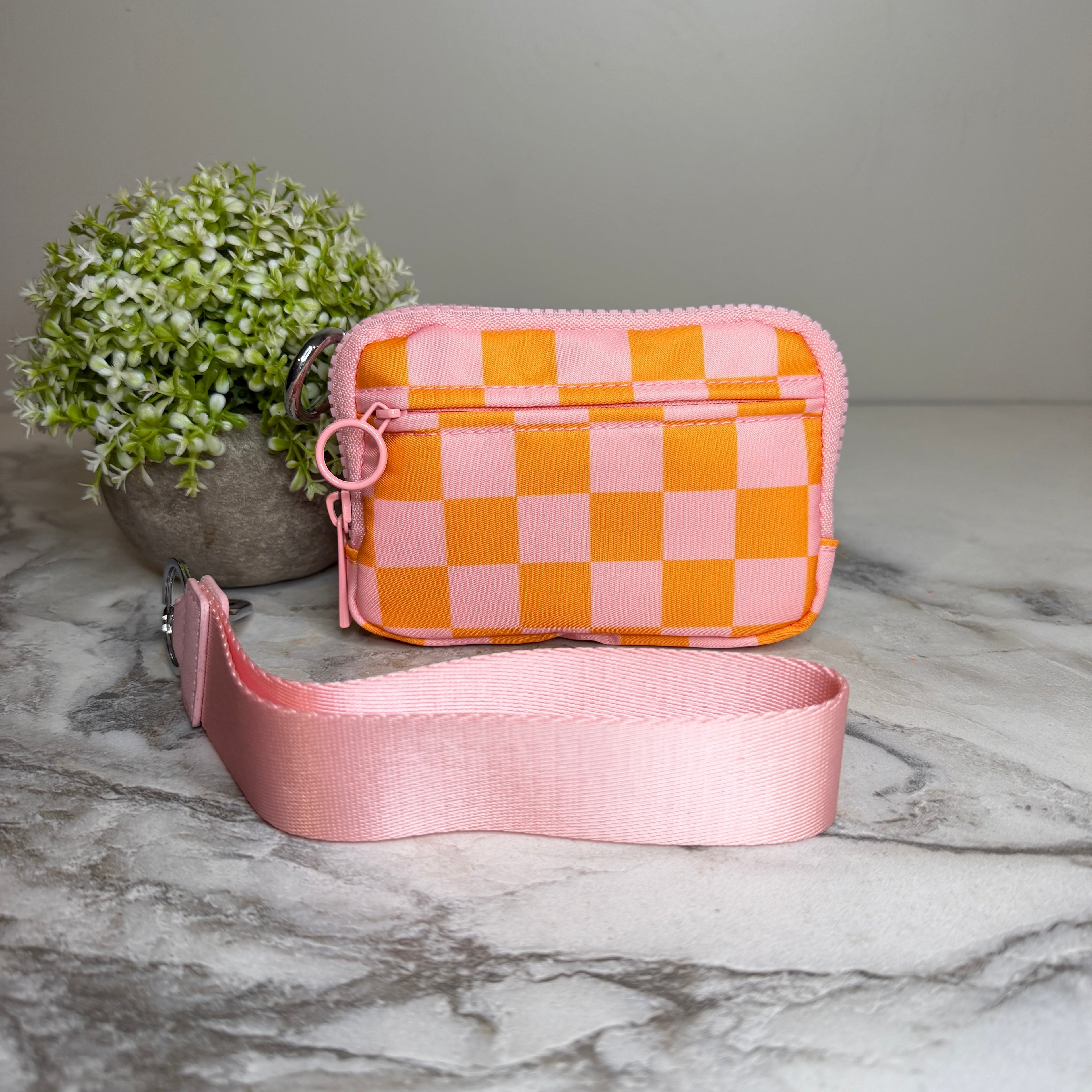 Rue - Nylon Wristlet Wallet - Pink Orange Plaid