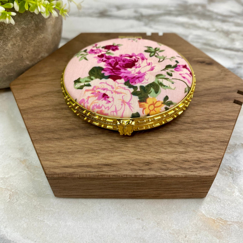 Compact Mirror - Pink Floral (by shape)
