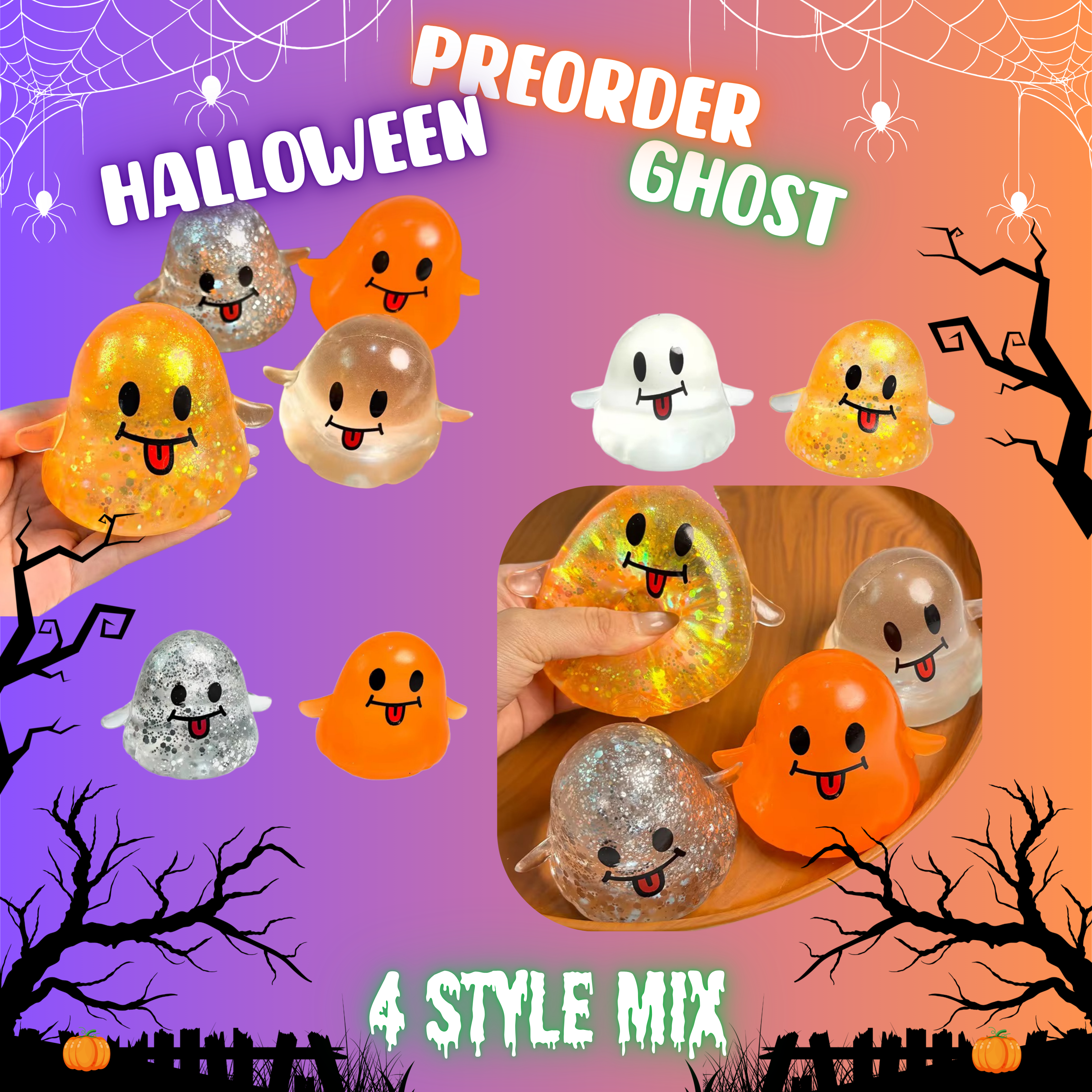 Squishy Toy - Halloween Glitter Ghost - PREORDER ends 7/12