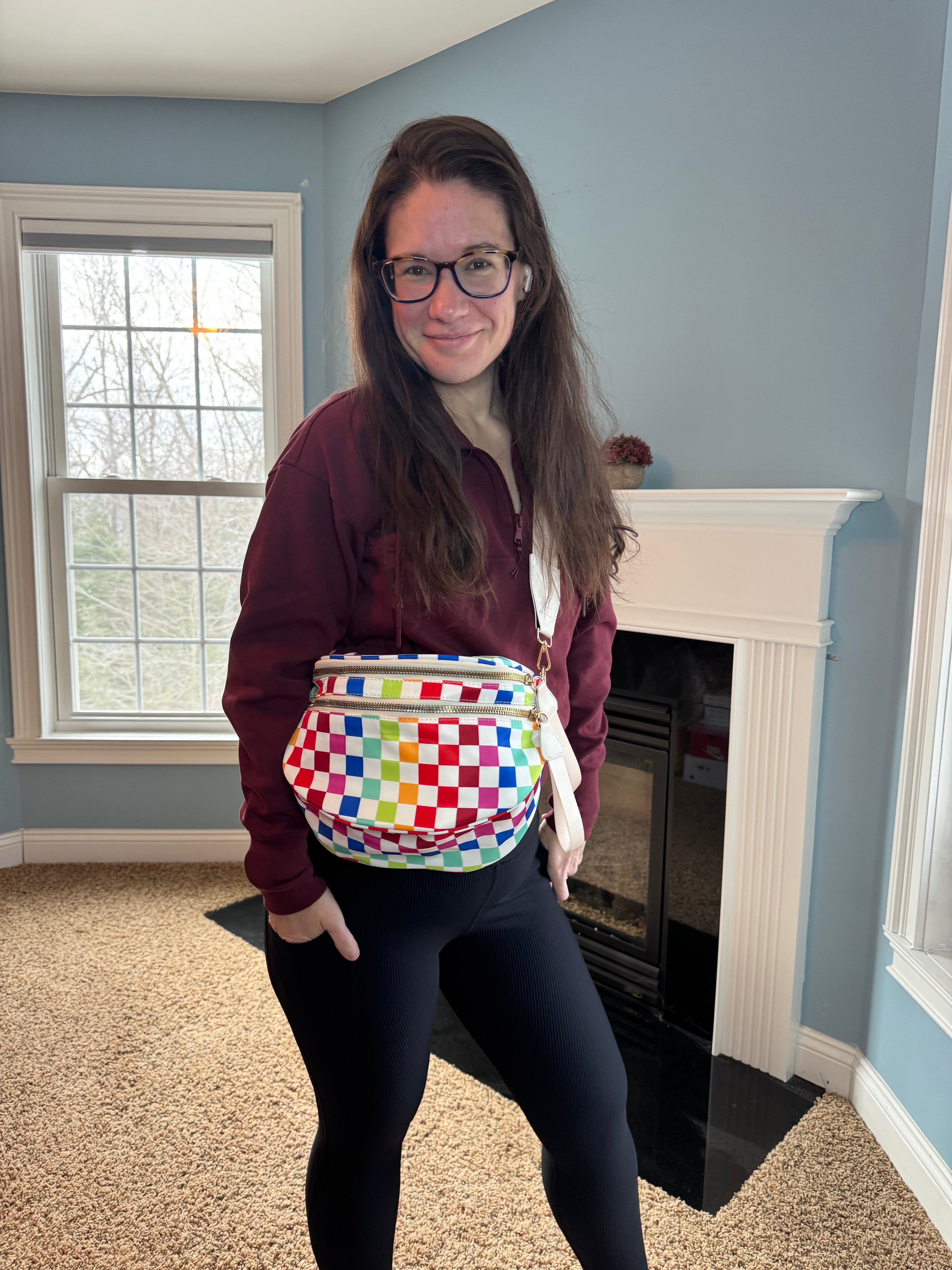 The Roni Nylon Crossbody - Checkered Colorful White