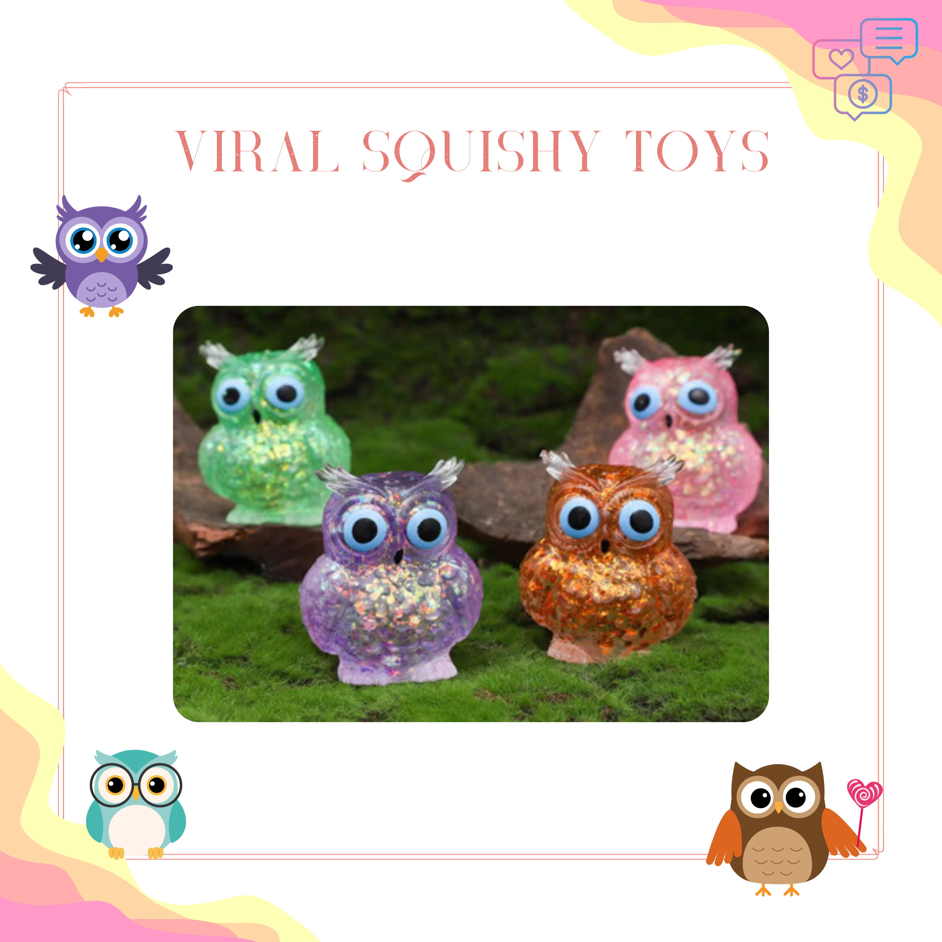 Squishy Toy - Owl, Glitter
